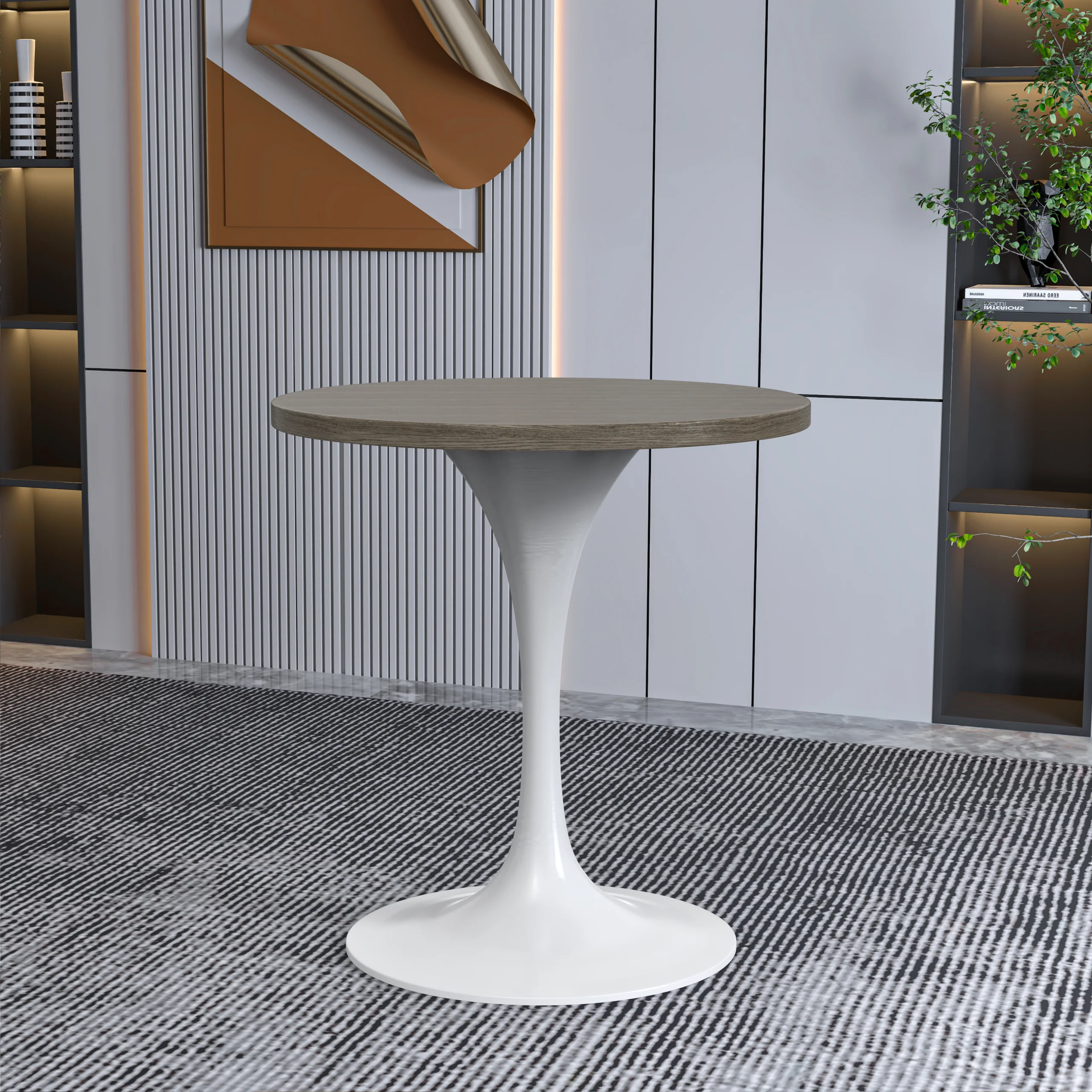 Verve Collection 27 Round Dining Table, White Base with Dark Maple MDF Top
