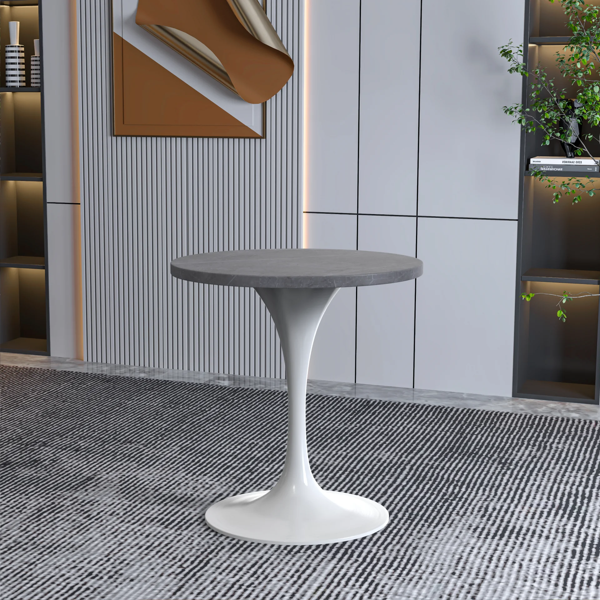 Verve Collection 27 Round Dining Table, White Base with Sintered Stone Grey Top