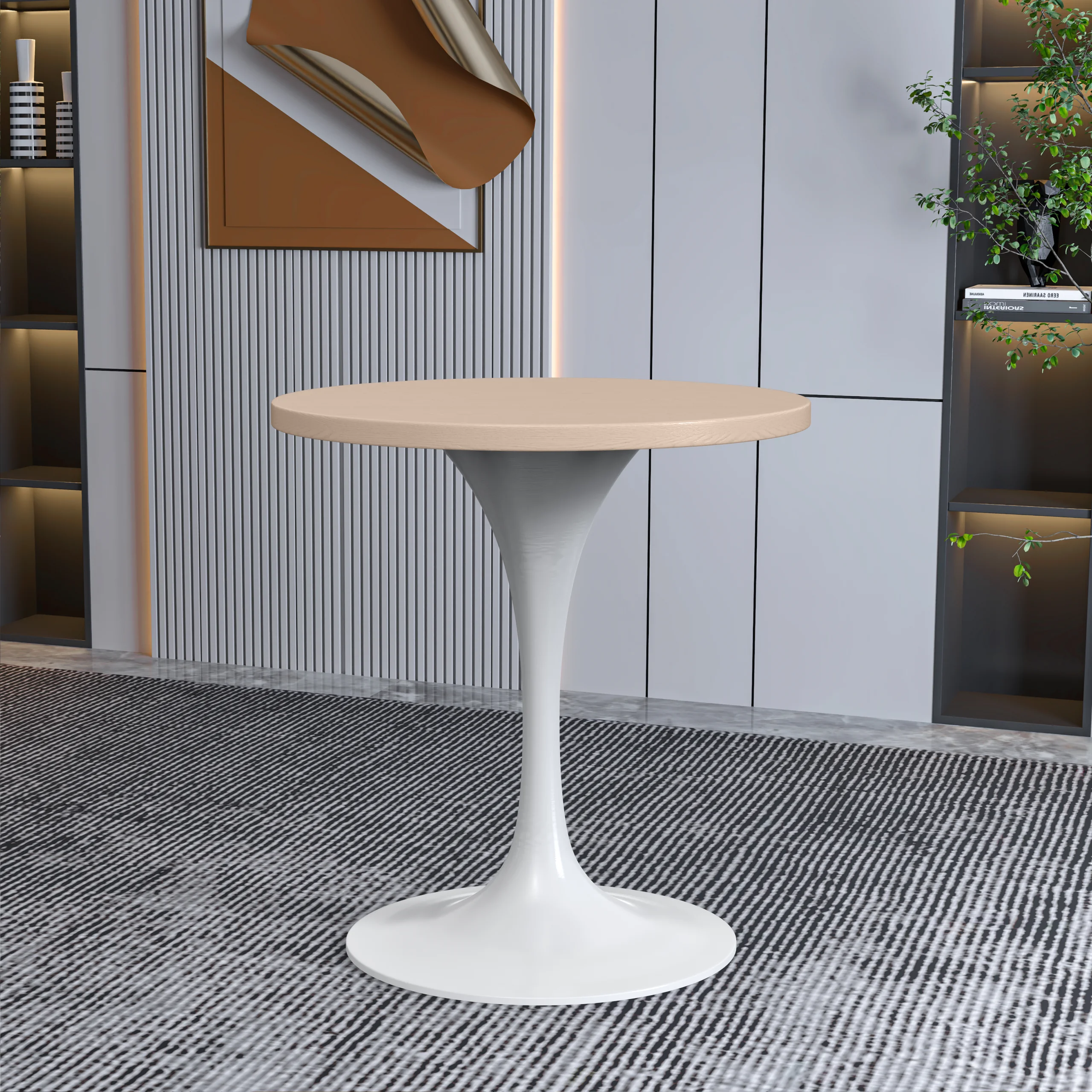 Verve Collection 27 Round Dining Table, White Base with Light Natural Wood MDF Top