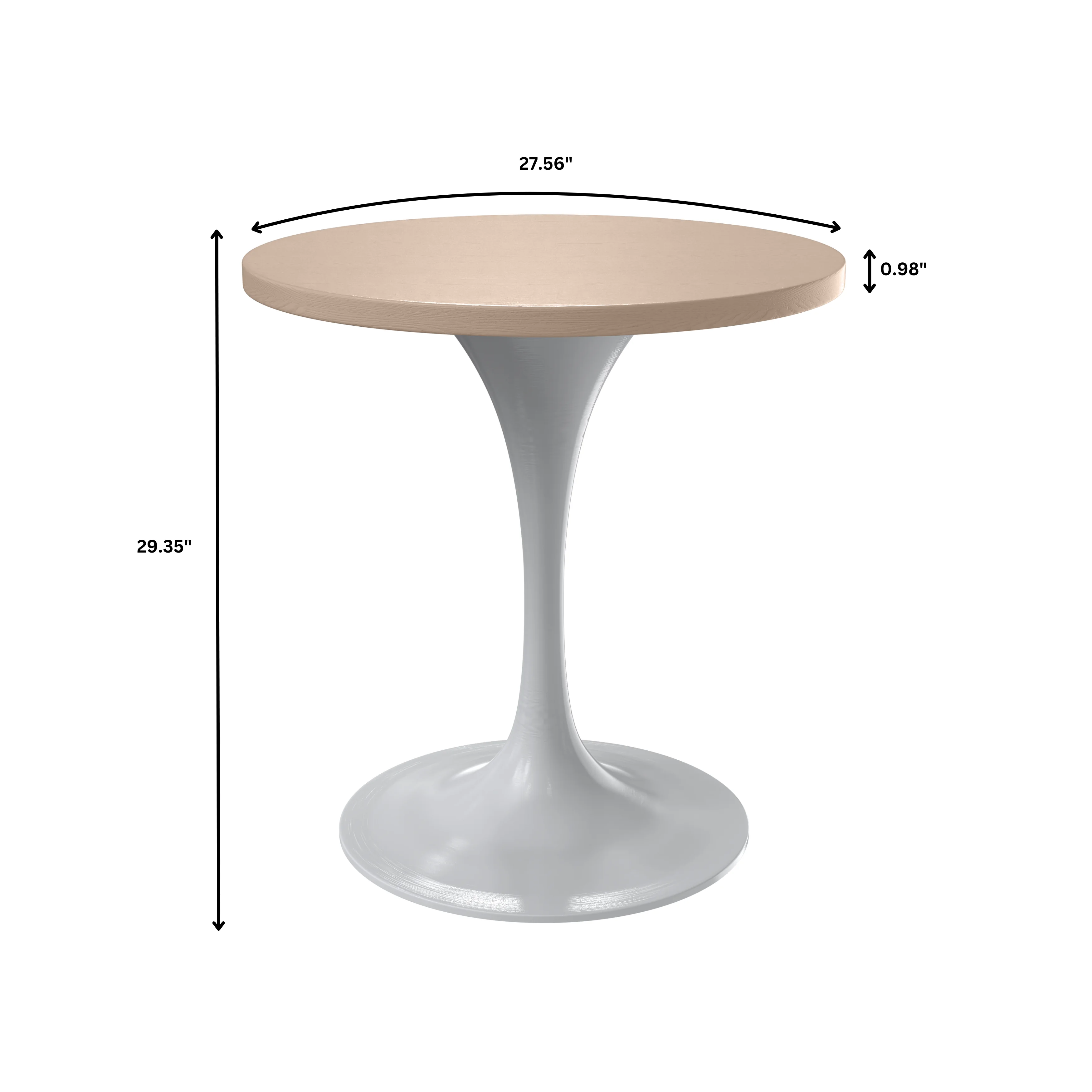 Verve Collection 27 Round Dining Table, White Base with Light Natural Wood MDF Top