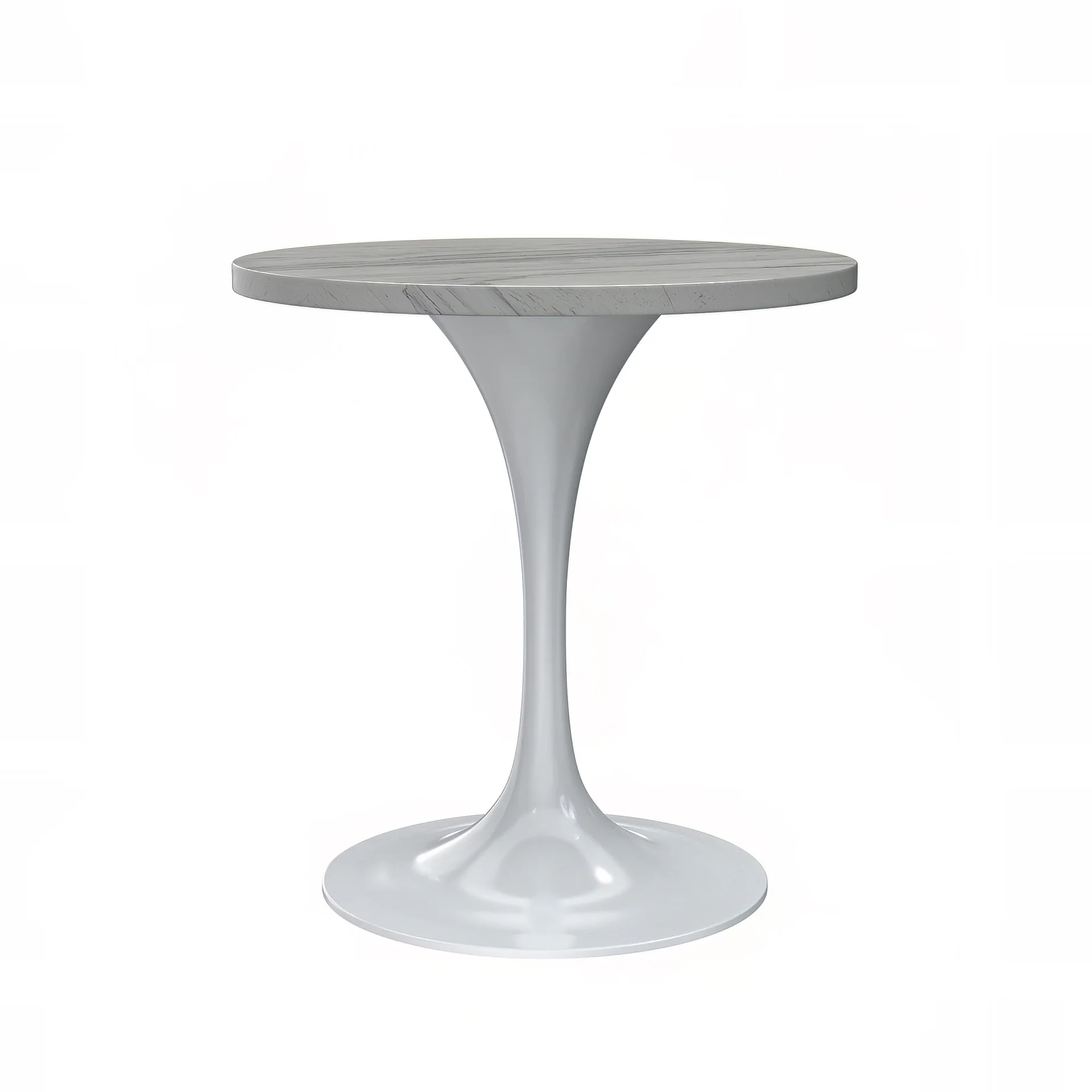 Verve Collection 27 Round Dining Table, White Base with Laminated White Marbleized Top