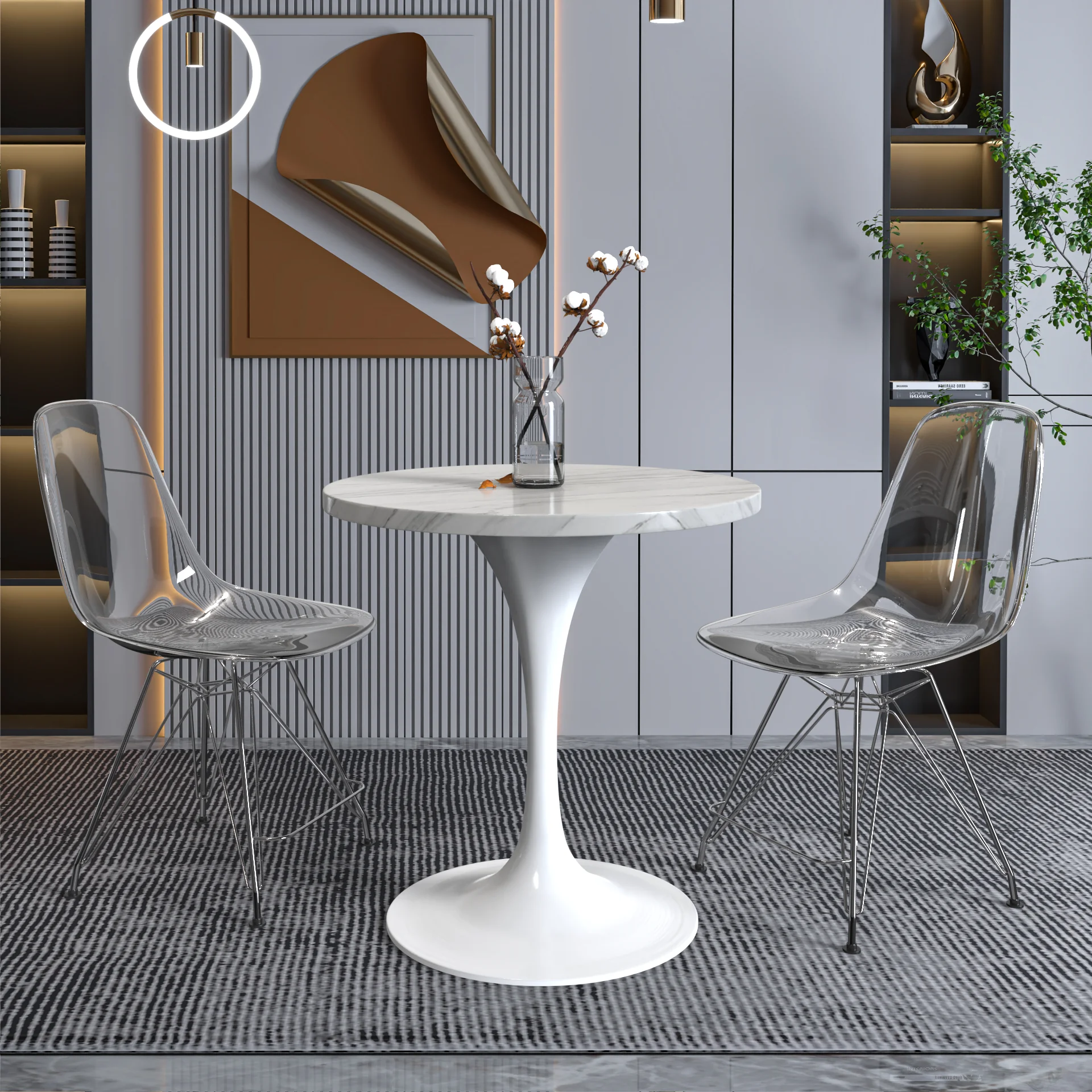 Verve Collection 27 Round Dining Table, White Base with Sintered Stone White Top