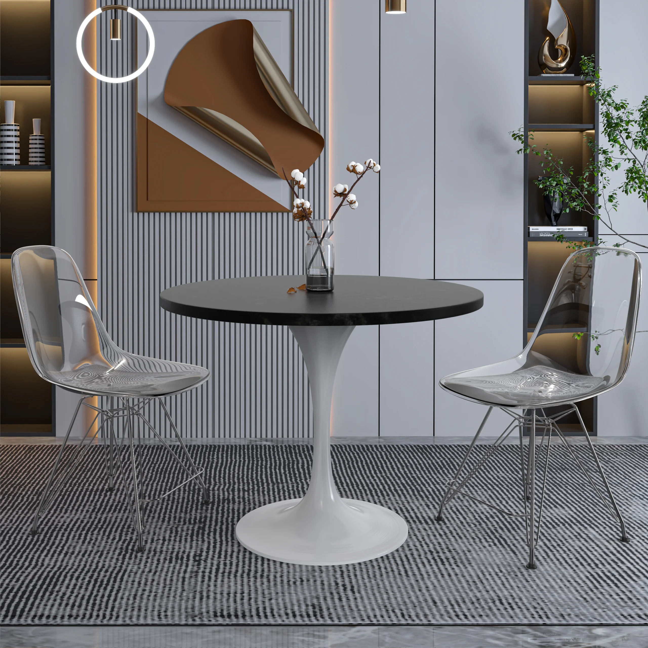 Verve Collection 36 Round Dining Table, White Base with Black MDF Top