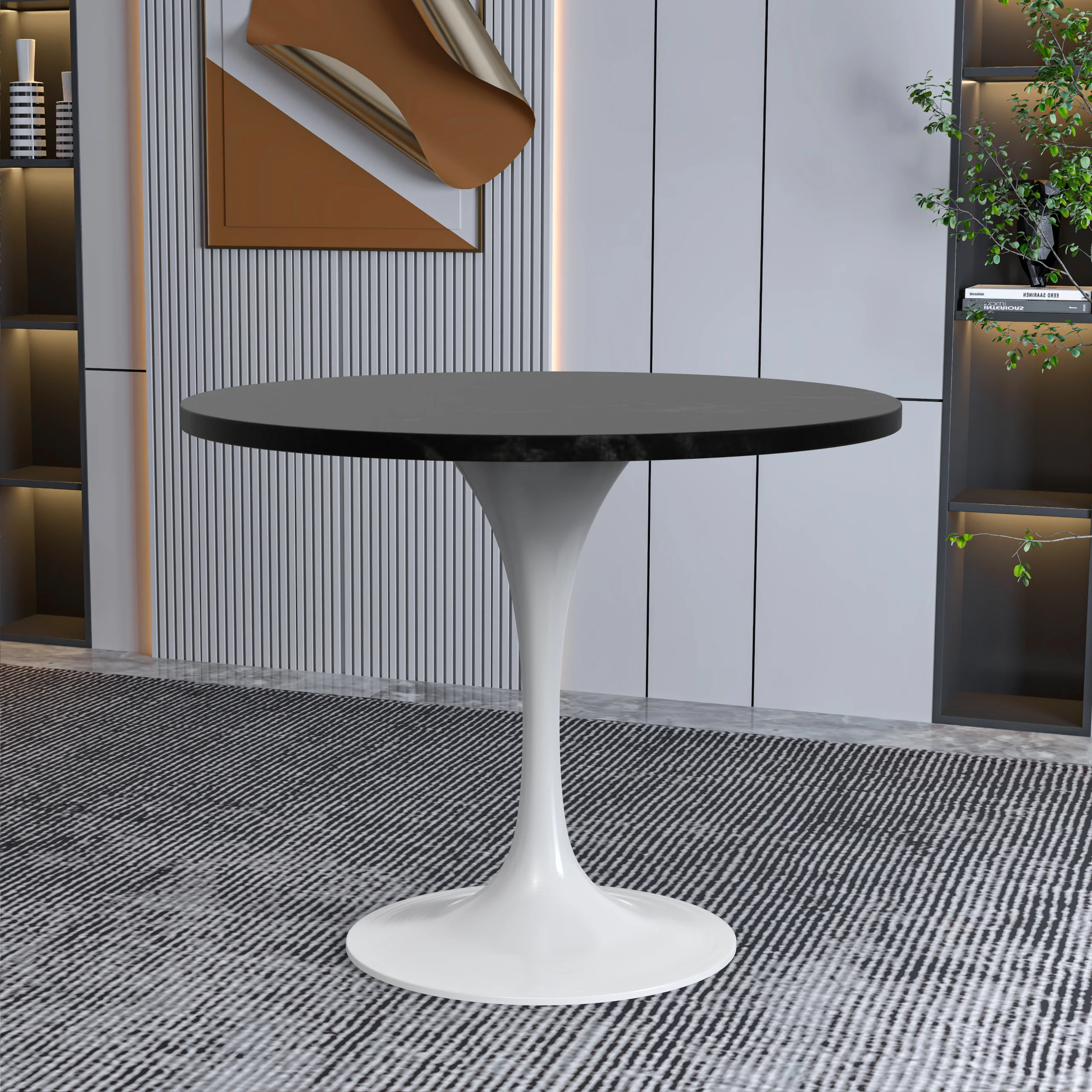 Verve Collection 36 Round Dining Table, White Base with Black MDF Top