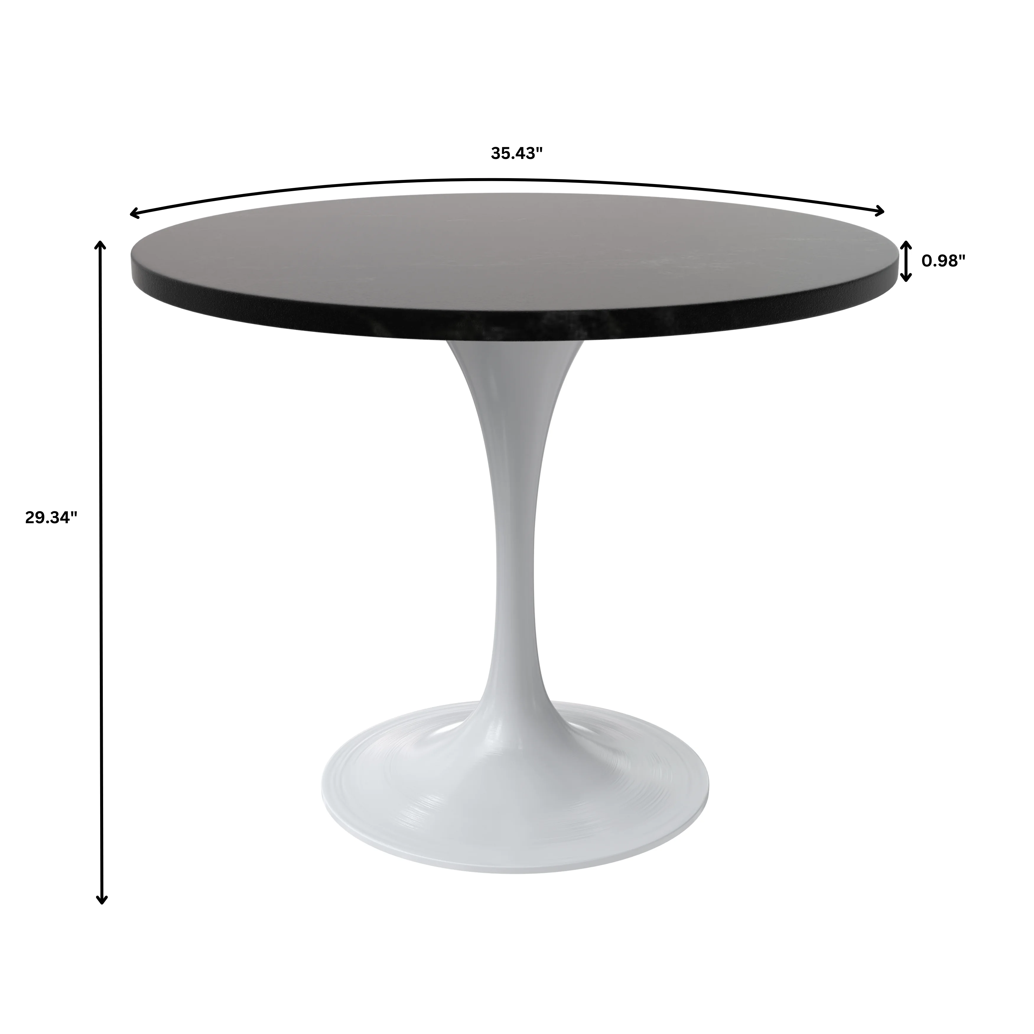 Verve Collection 36 Round Dining Table, White Base with Black MDF Top