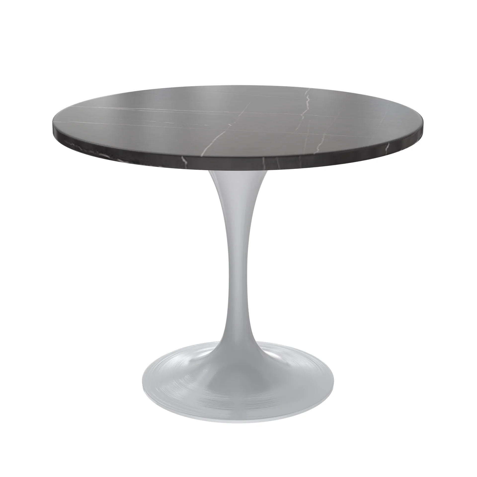 Verve Collection 36 Round Dining Table, White Base with Sintered Stone Black Top