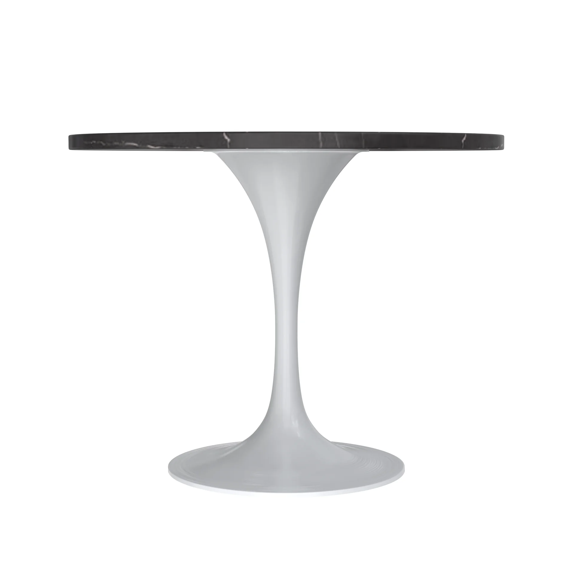 Verve Collection 36 Round Dining Table, White Base with Sintered Stone Black Top