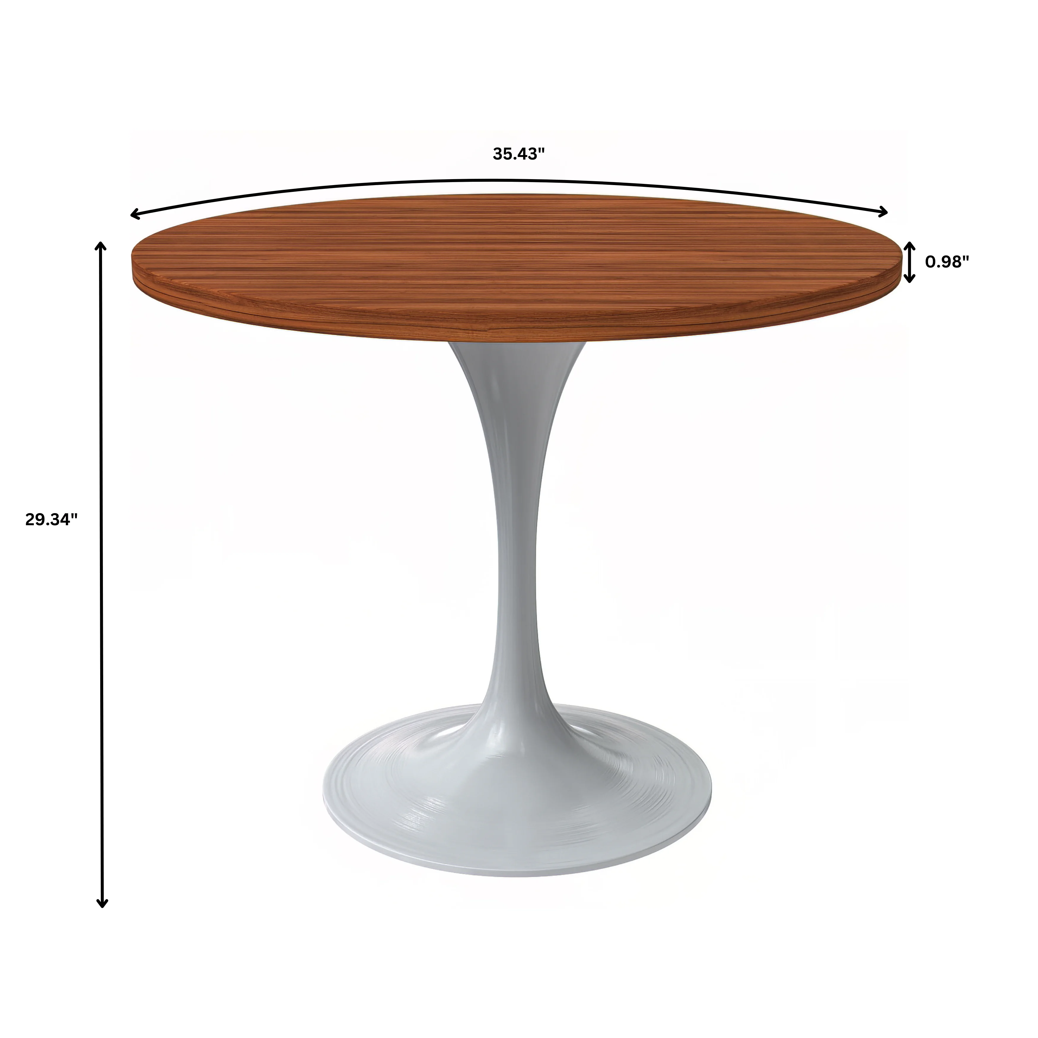 Verve Collection 36 Round Dining Table, White Base with Cognac Brown MDF Top