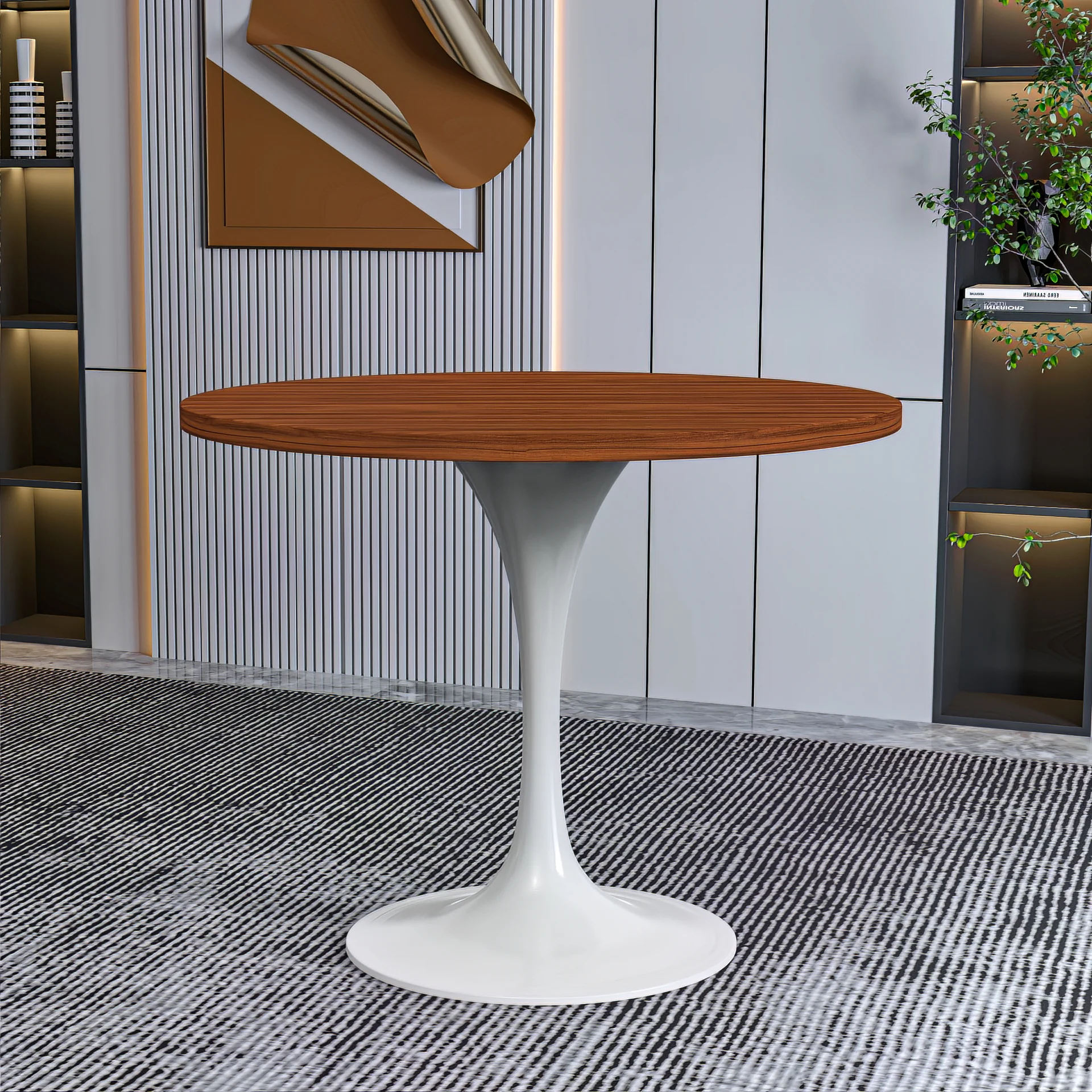 Verve Collection 36 Round Dining Table, White Base with Cognac Brown MDF Top