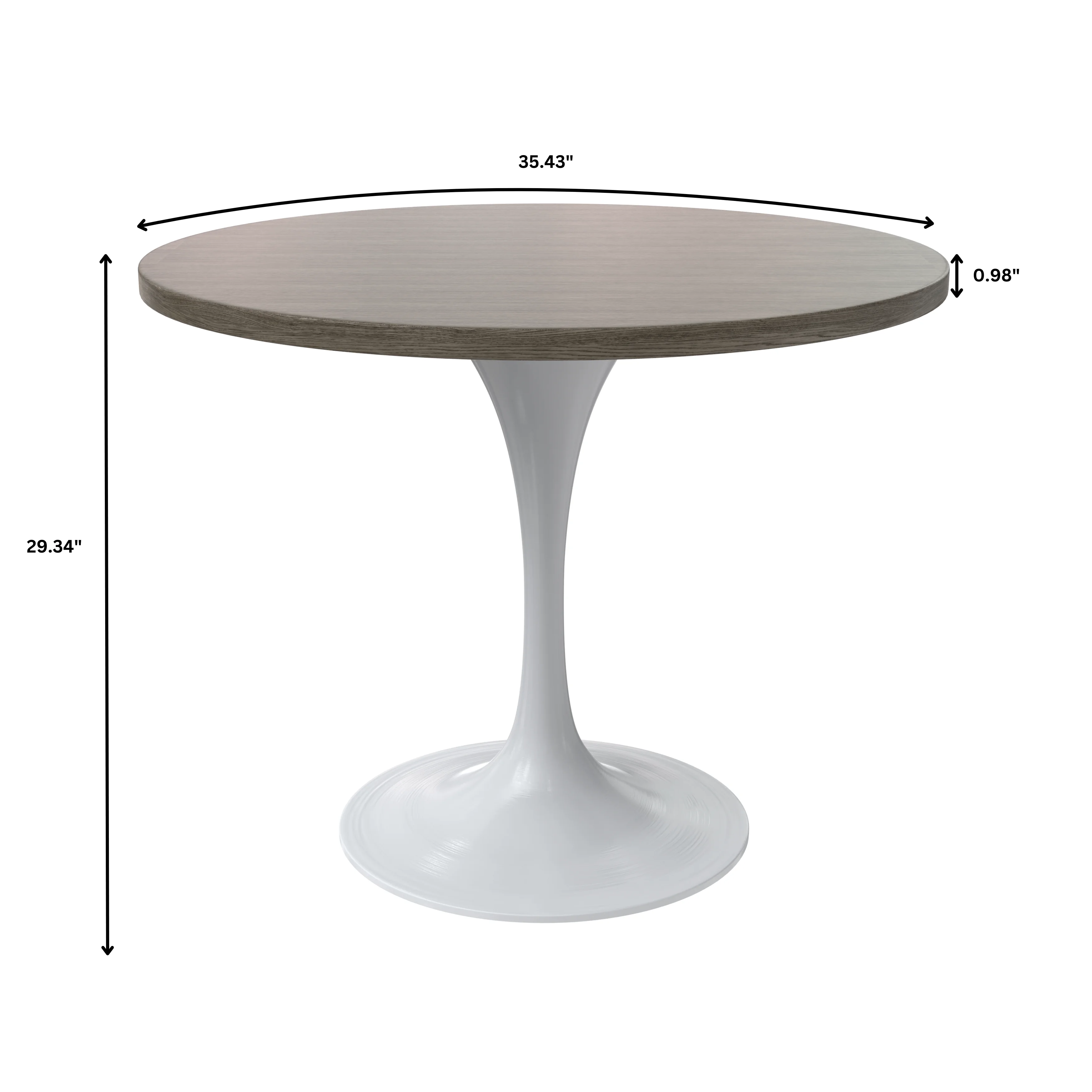 Verve Collection 36 Round Dining Table, White Base with Dark Maple MDF Top