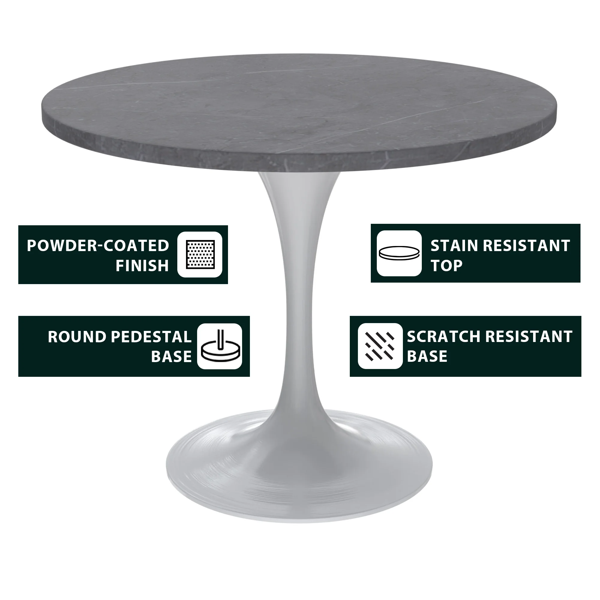 Verve Collection 36 Round Dining Table, White Base with Sintered Stone Grey Top
