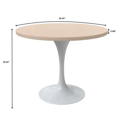 Verve Collection 36 Round Dining Table, White Base with Light Natural Wood MDF Top