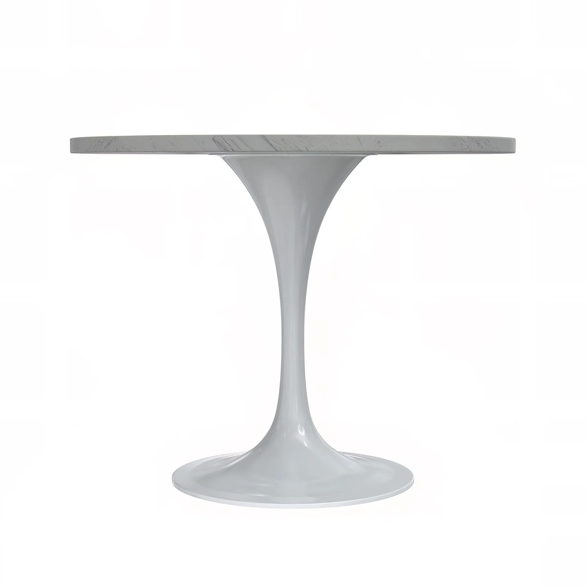 Verve Collection 36 Round Dining Table, White Base with Laminated White Marbleized Top