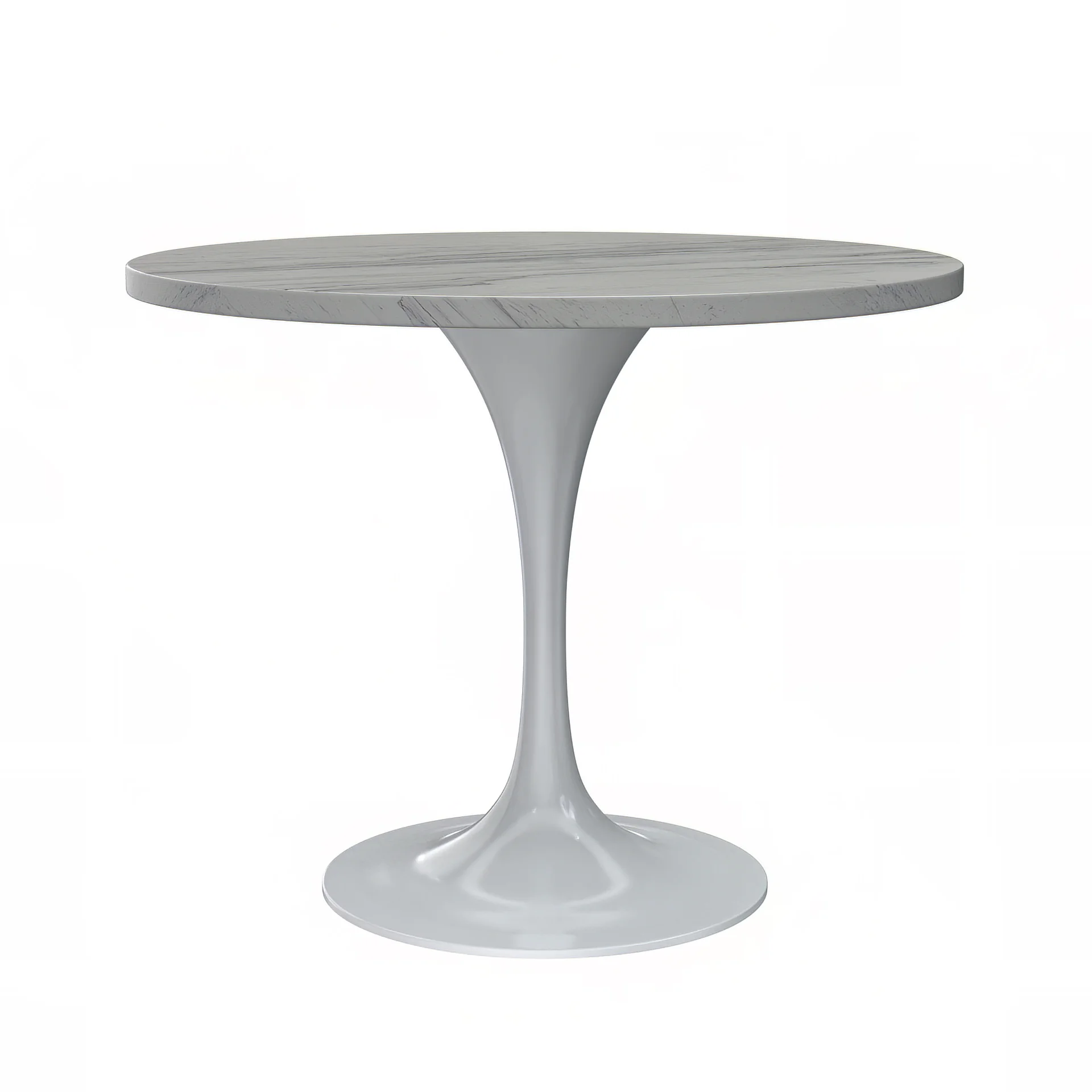 Verve Collection 36 Round Dining Table, White Base with Laminated White Marbleized Top