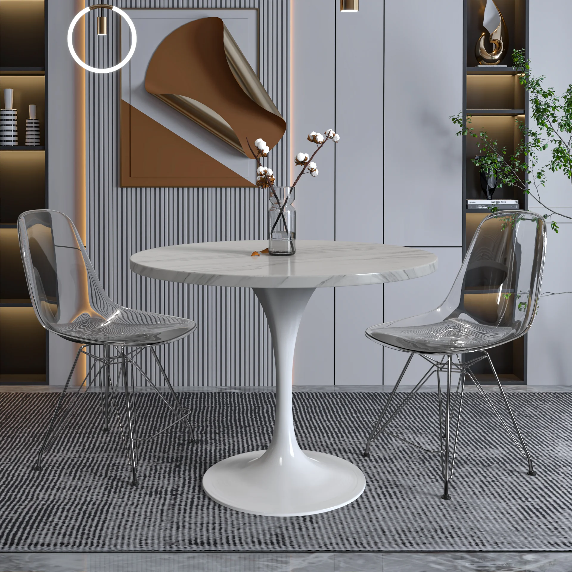 Verve Collection 36 Round Dining Table, White Base with Sintered Stone White Top