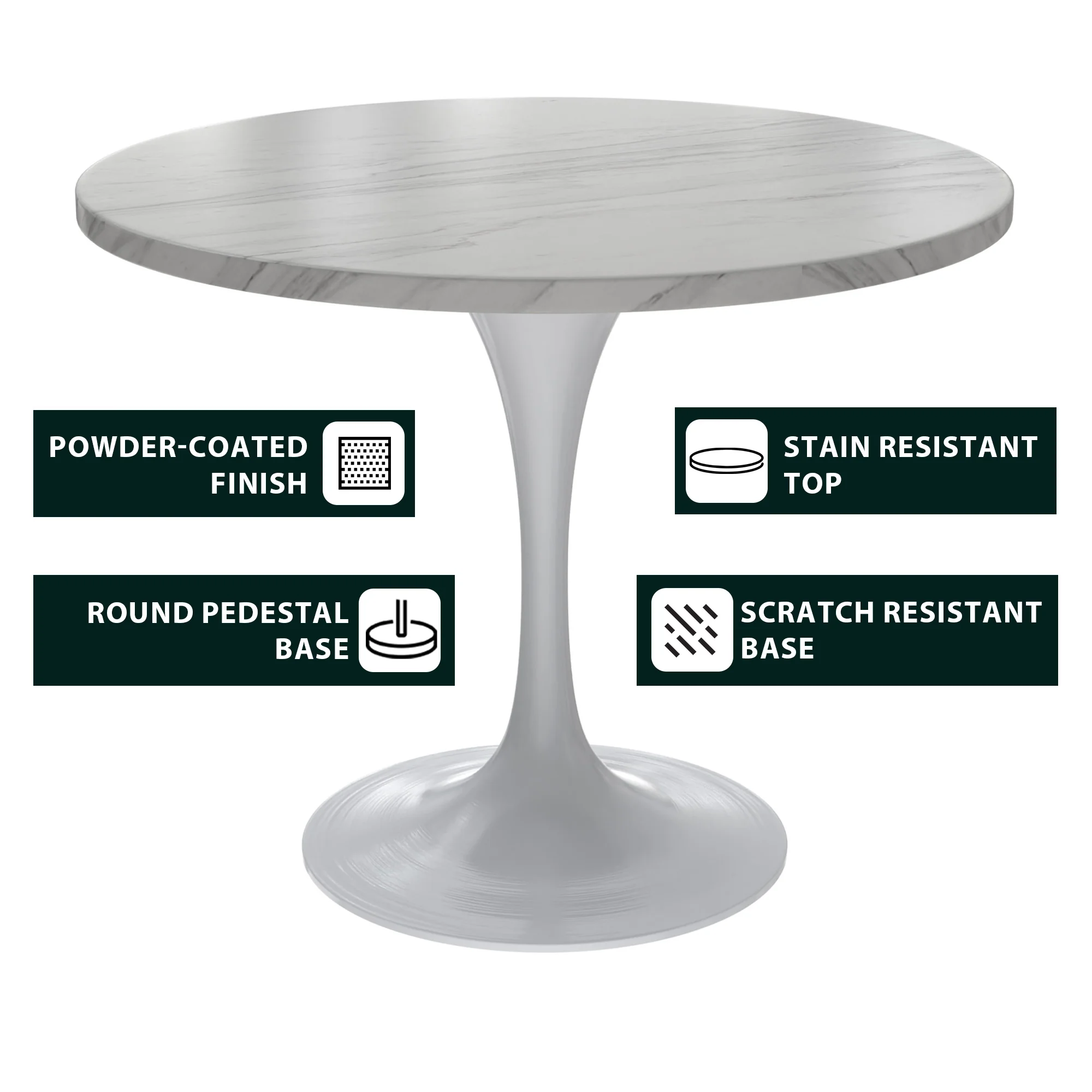 Verve Collection 36 Round Dining Table, White Base with Sintered Stone White Top