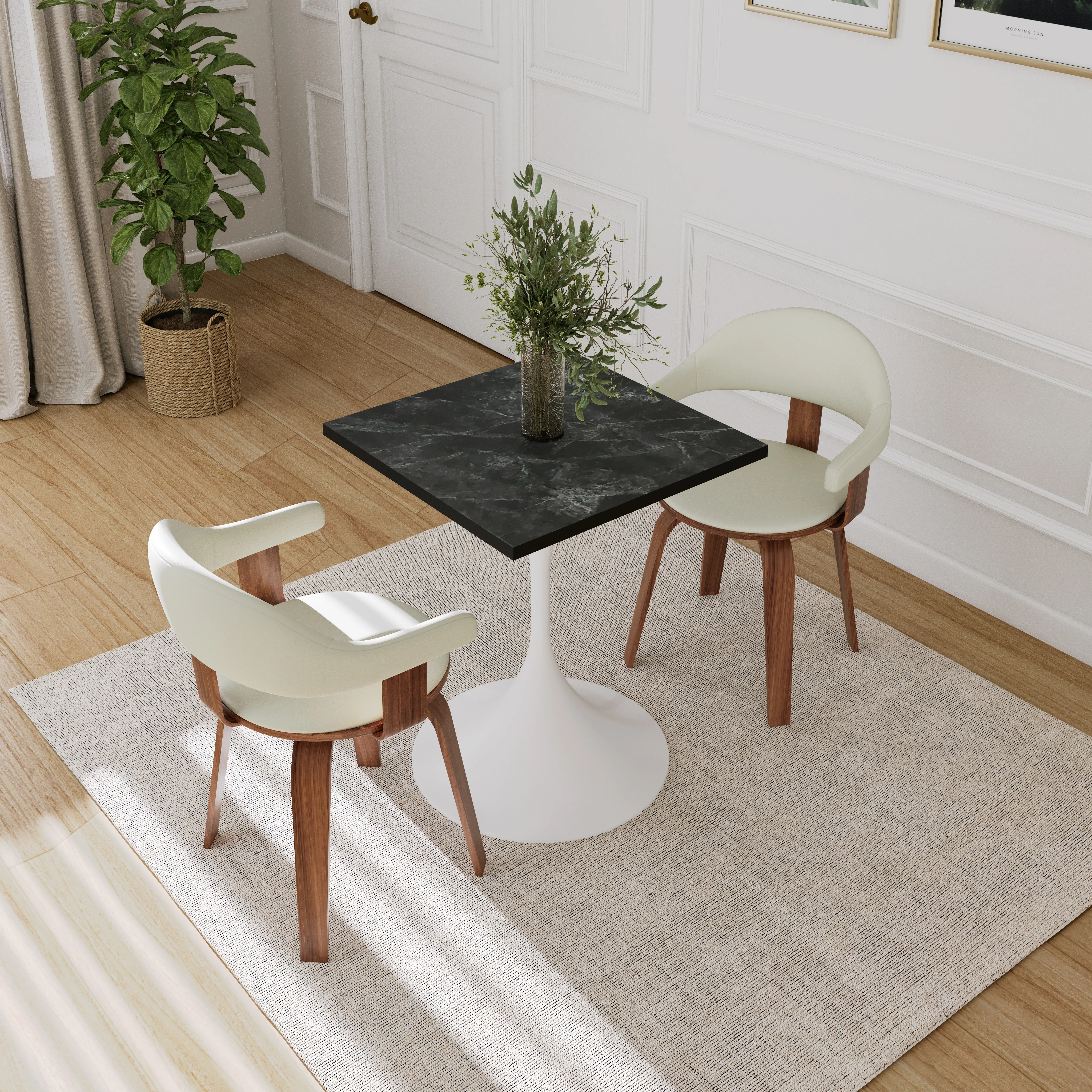 Verve Collection 24 Square Dining Table, White Base with Black MDF Top