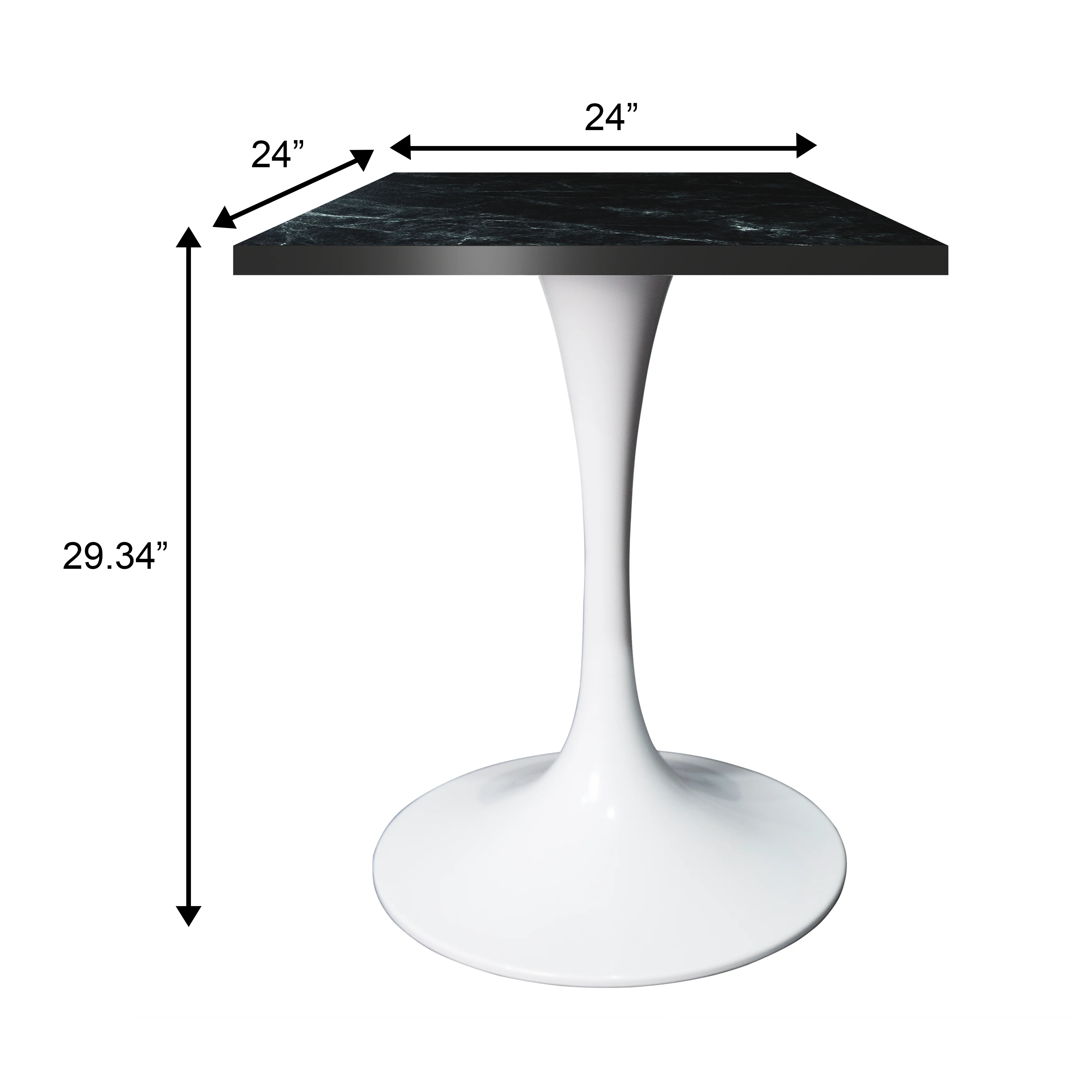 Verve Collection 24 Square Dining Table, White Base with Black MDF Top