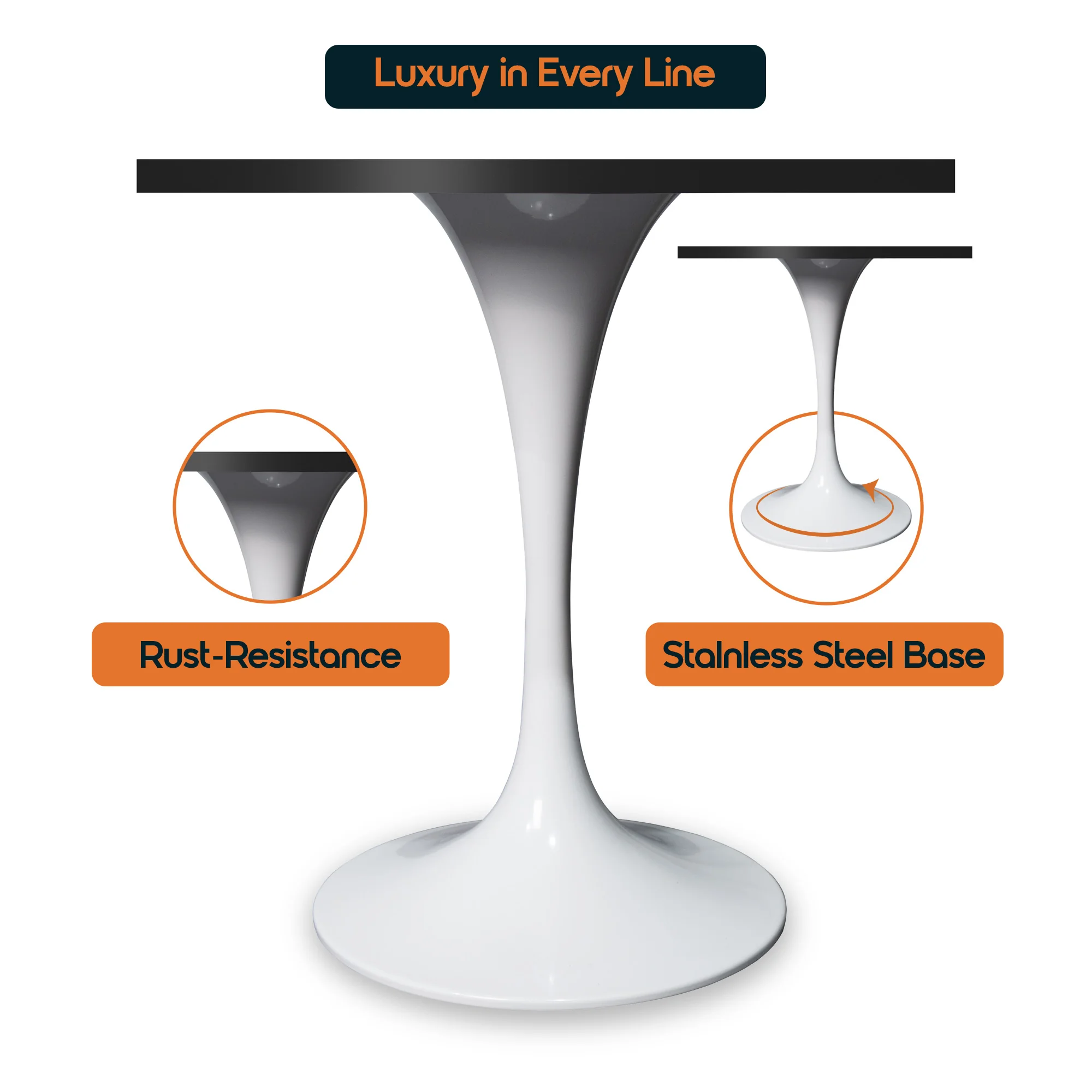 Verve Collection 24 Square Dining Table, White Base with Black MDF Top