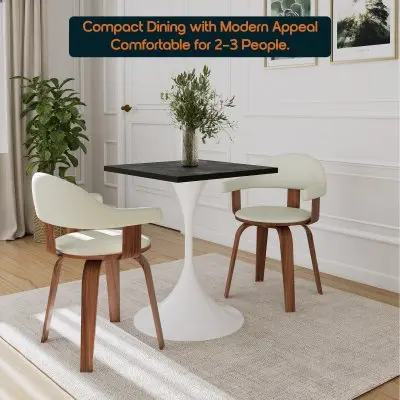 Verve Collection 24 Square Dining Table, White Base with Black MDF Top