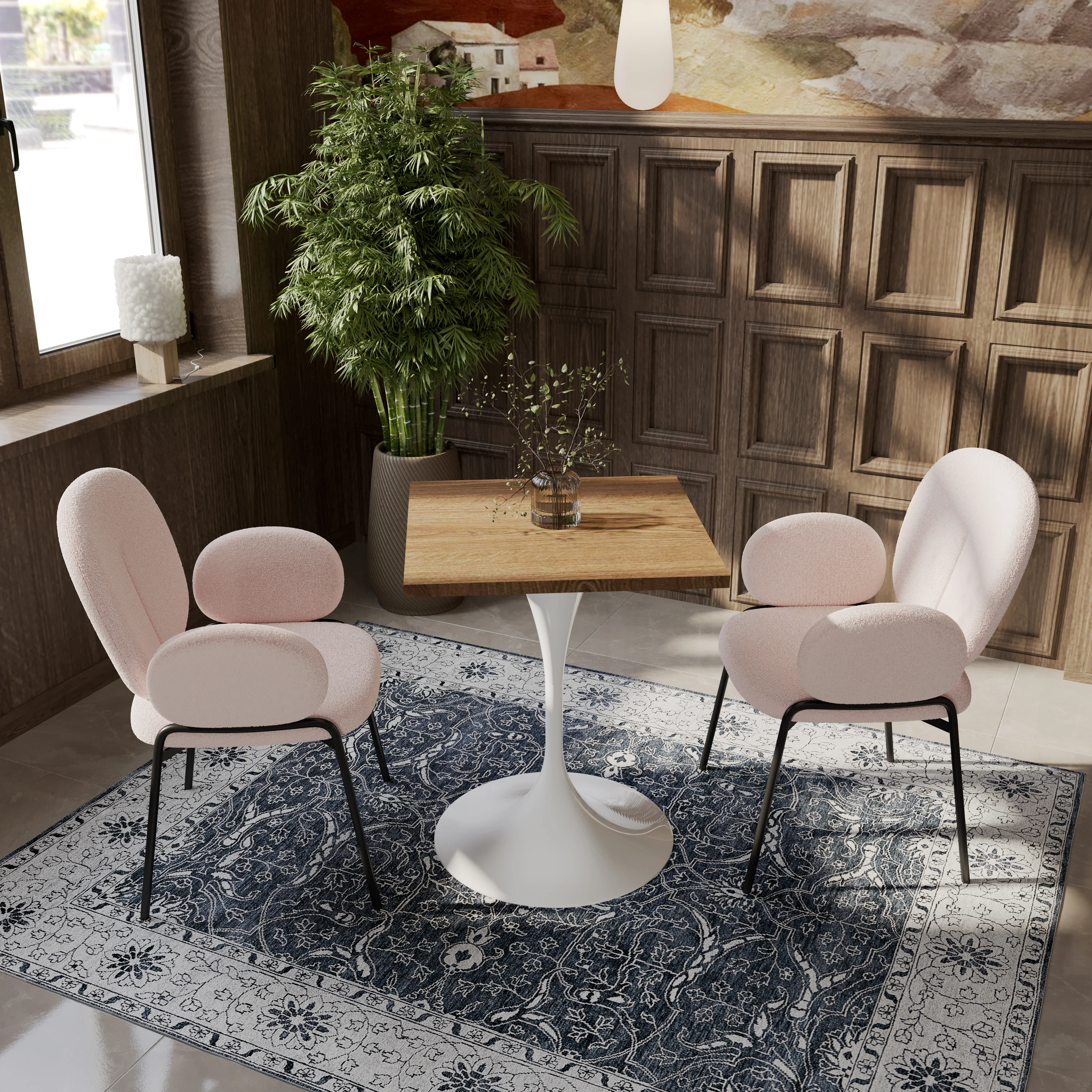 Verve Collection 24 Square Dining Table, White Base with Dark Maple MDF Top