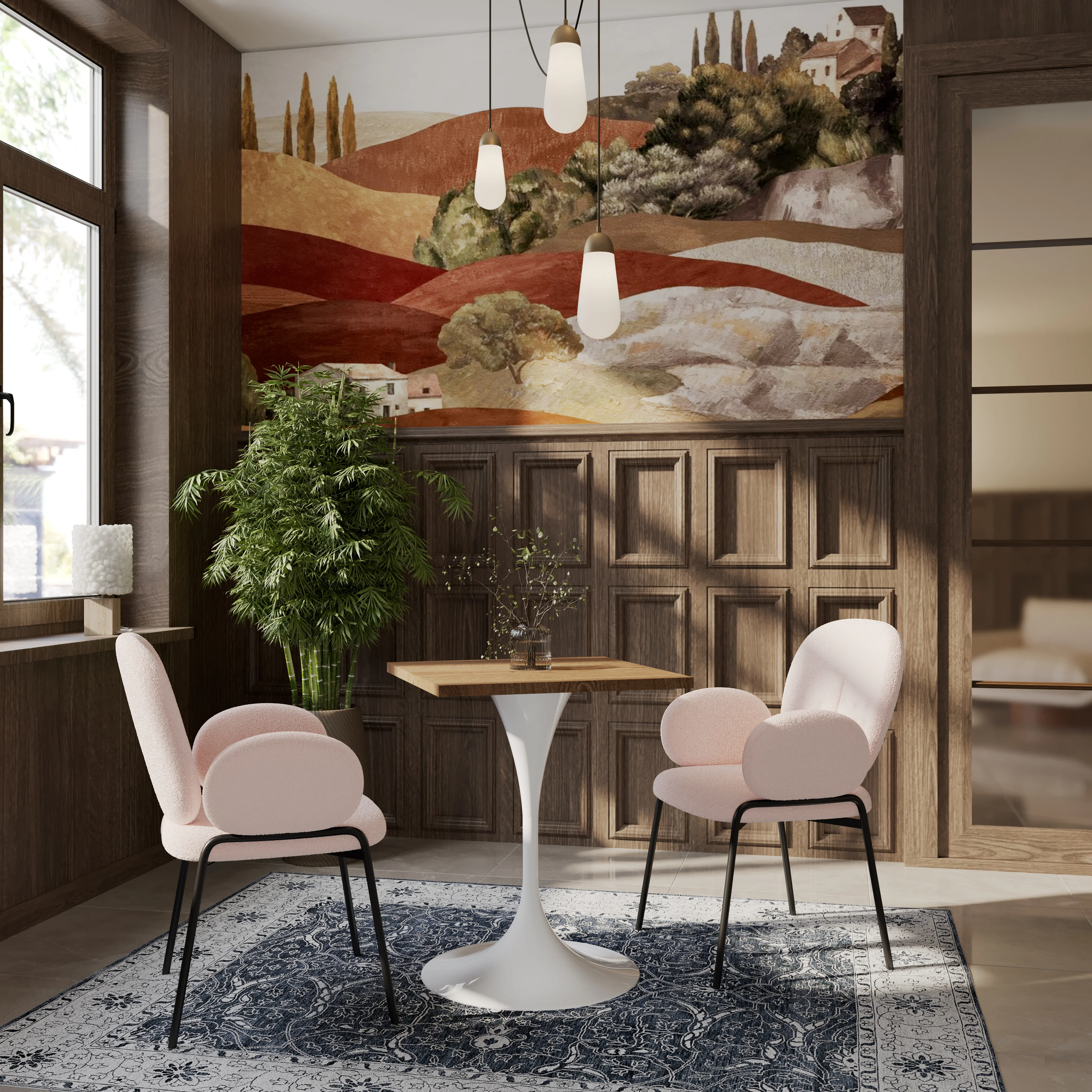 Verve Collection 24 Square Dining Table, White Base with Dark Maple MDF Top