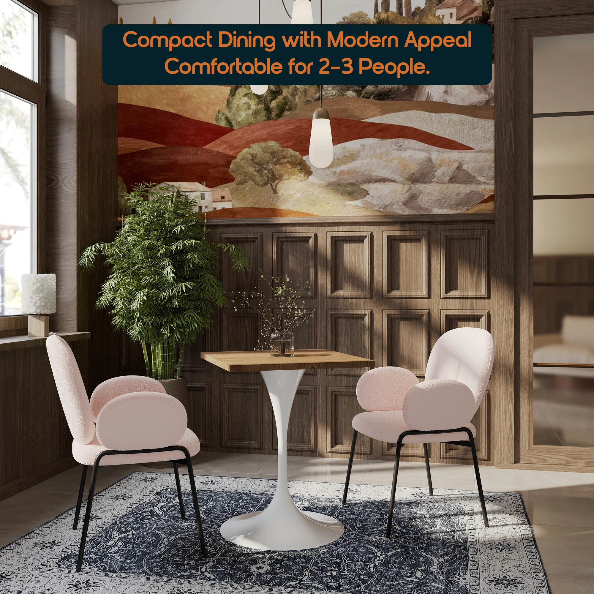 Verve Collection 24 Square Dining Table, White Base with Dark Maple MDF Top