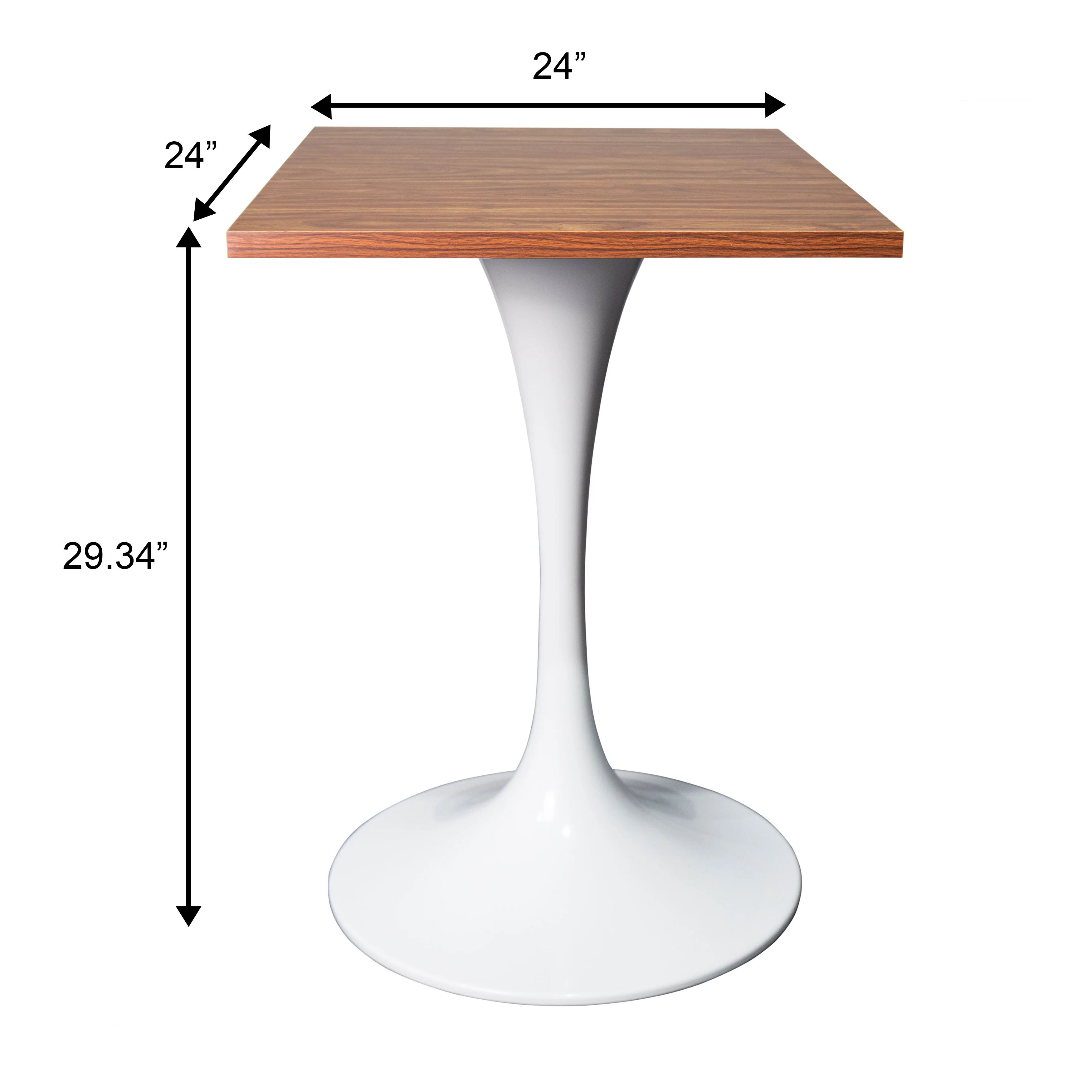 Verve Collection 24 Square Dining Table, White Base with Dark Maple MDF Top