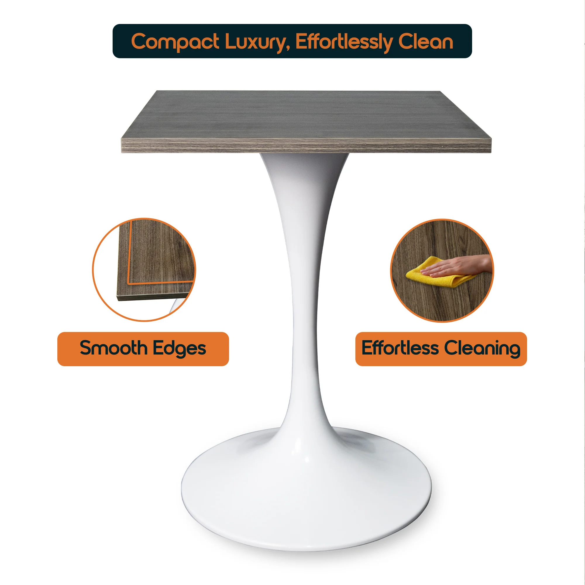Verve Collection 24 Square Dining Table, White Base with Dark Maple MDF Top