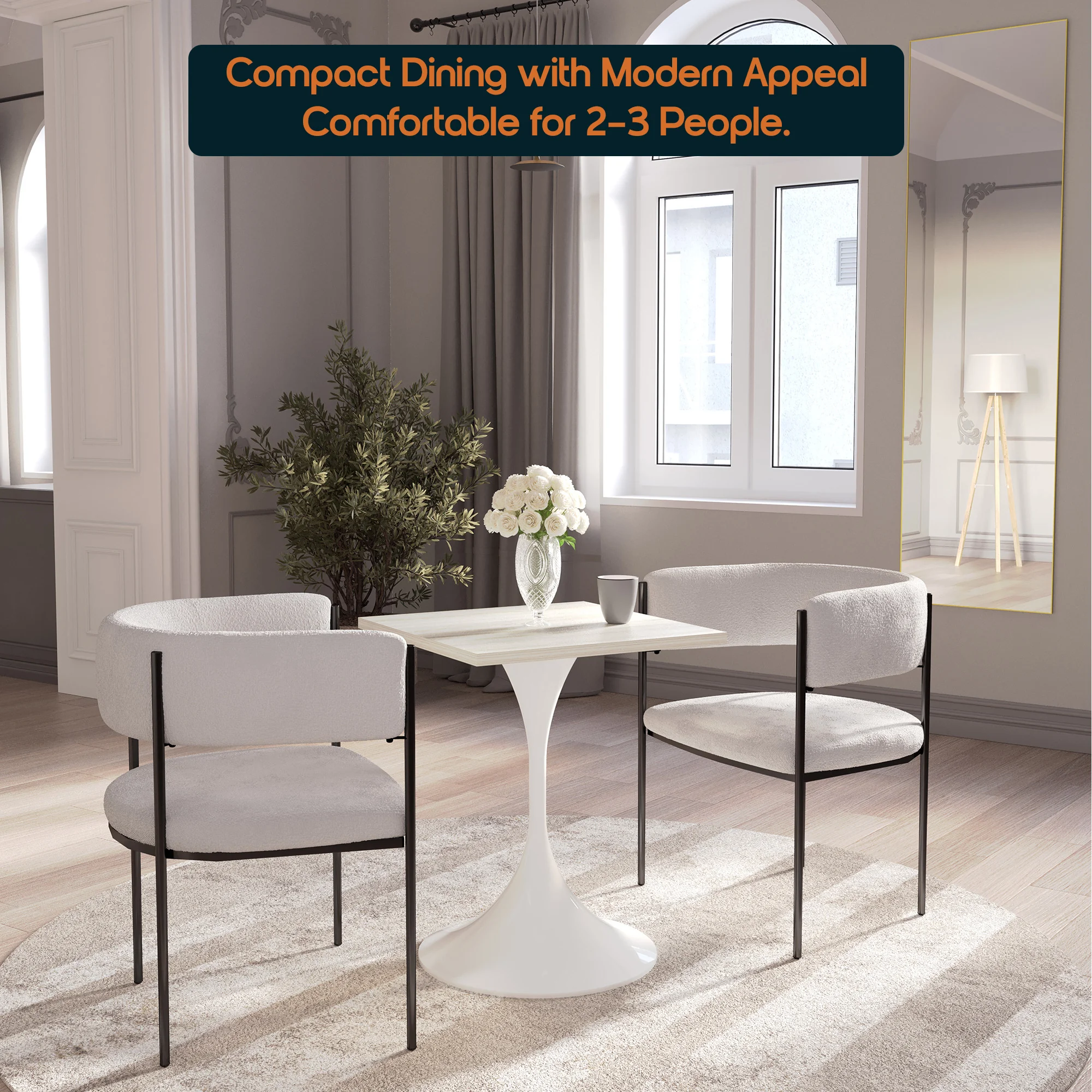 Verve Collection 24 Square Dining Table, White Base with Light Natural Wood MDF Top