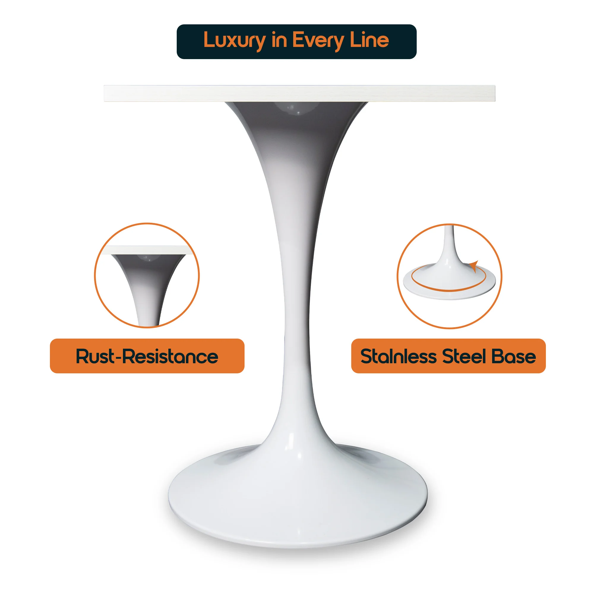 Verve Collection 24 Square Dining Table, White Base with Light Natural Wood MDF Top