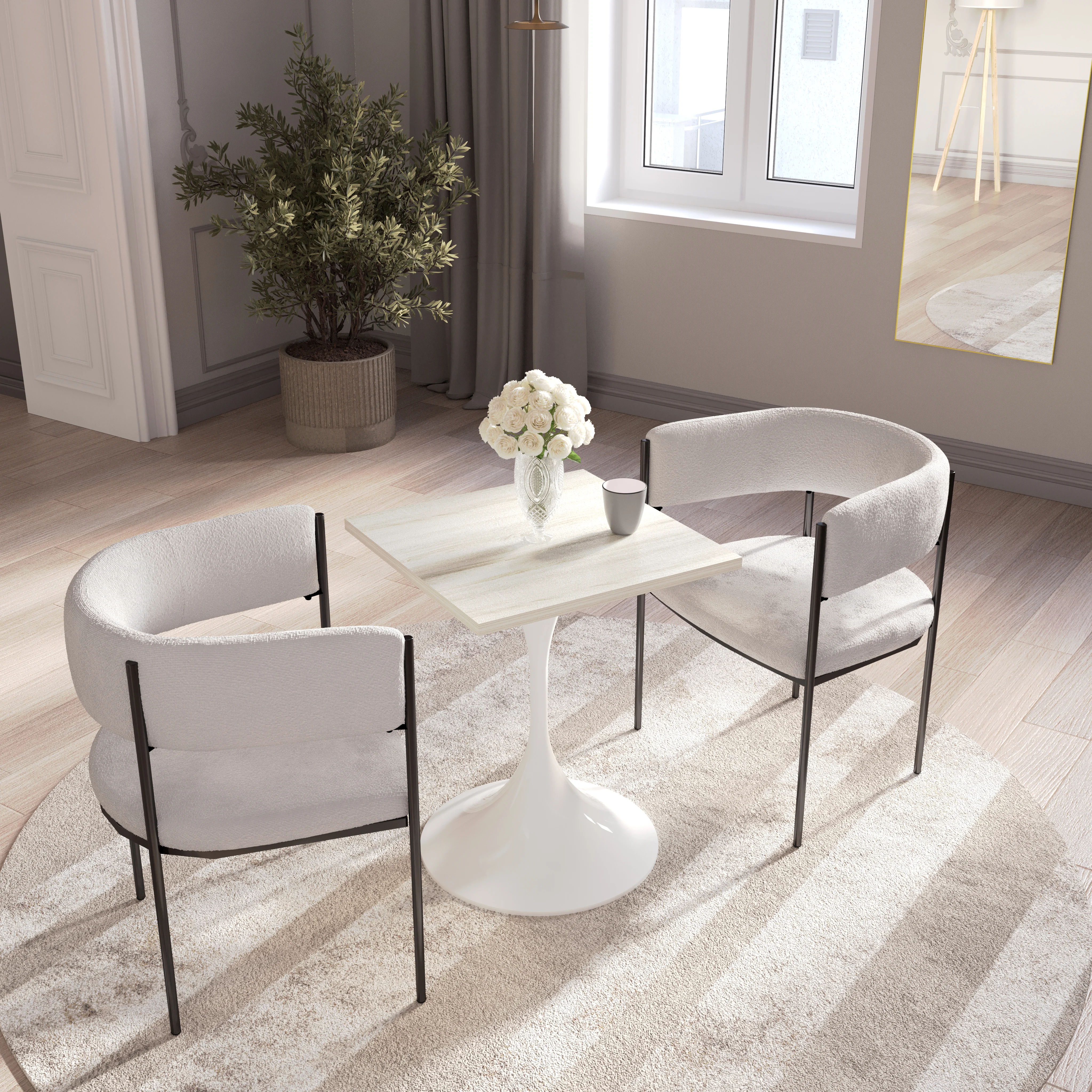 Verve Collection 24 Square Dining Table, White Base with Light Natural Wood MDF Top