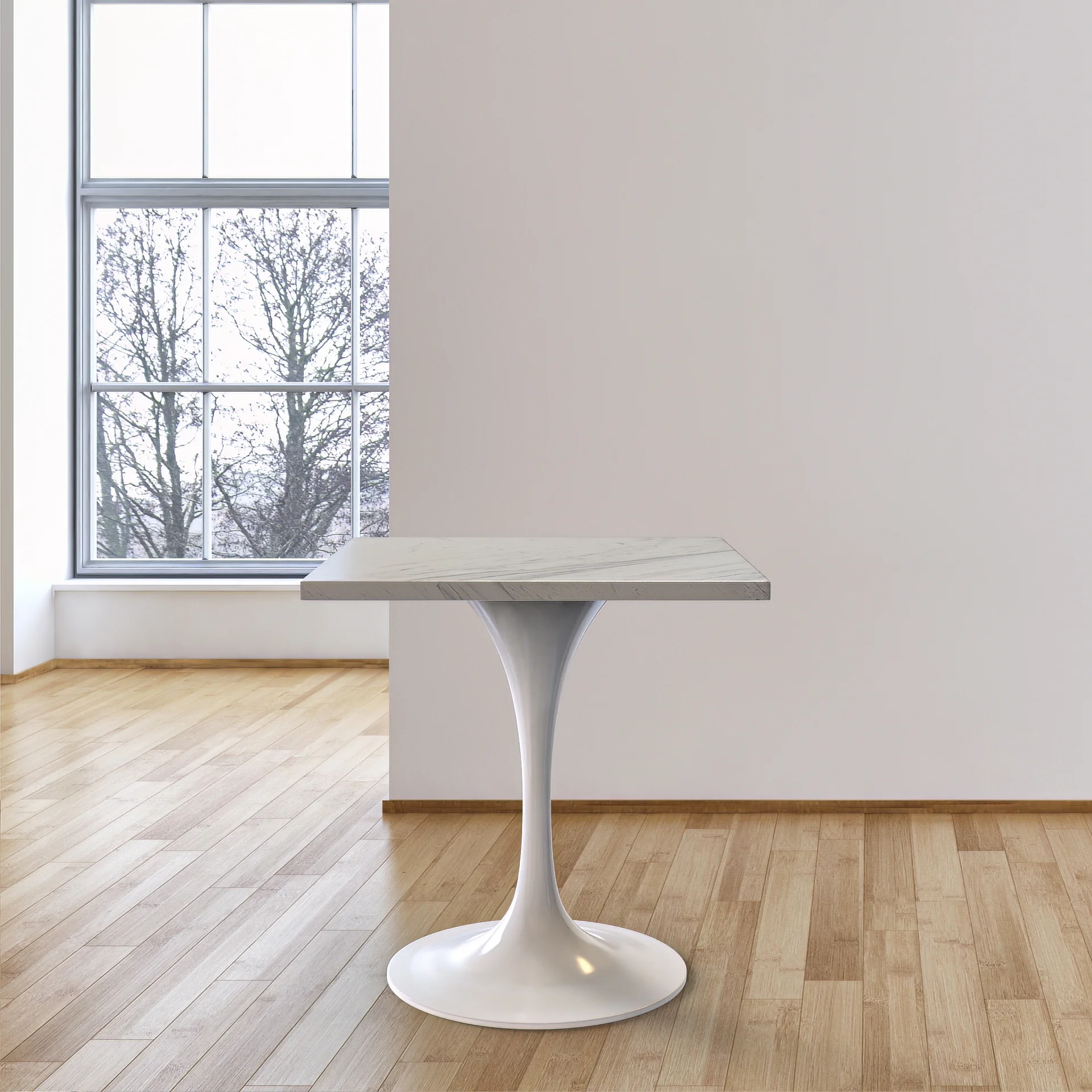 Verve Collection 27 Square Dining Table, White Base with Laminated White Marbleized Top