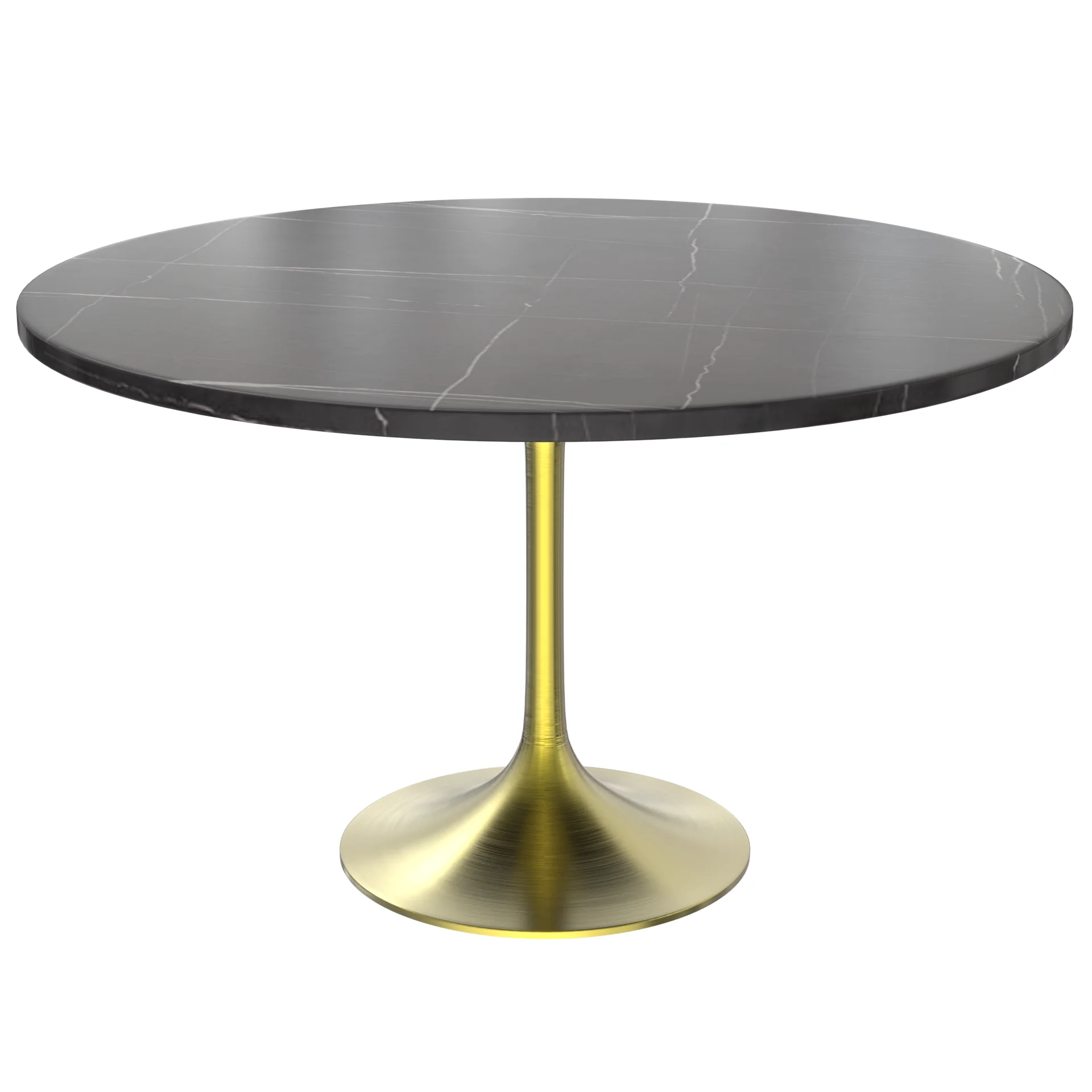 Verve Collection 48 Round Dining Table, Brushed Gold Base with Sintered Stone Black Top