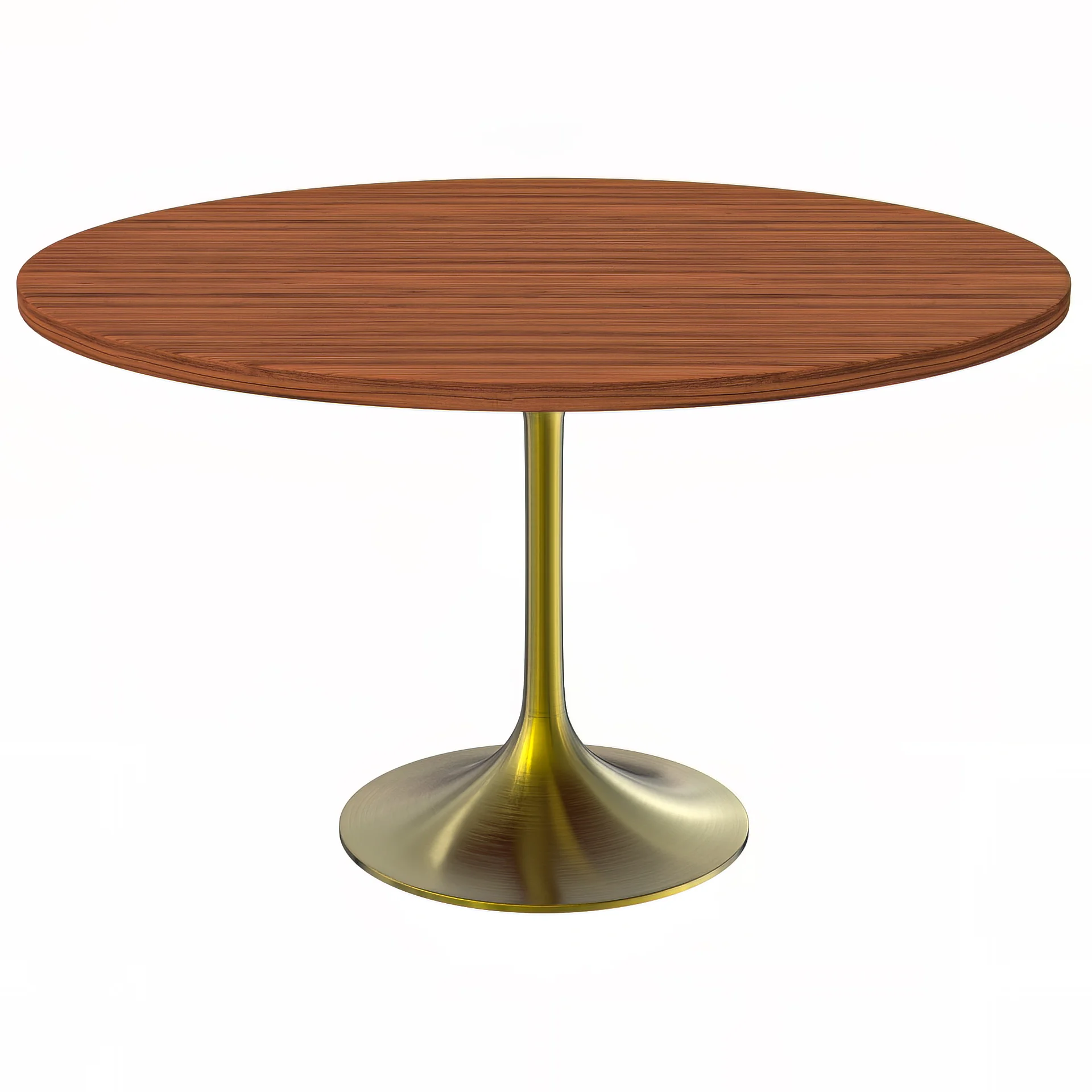 Verve Collection 48" Round Dining Table, Brushed Gold Base with Cognac Brown MDF Top