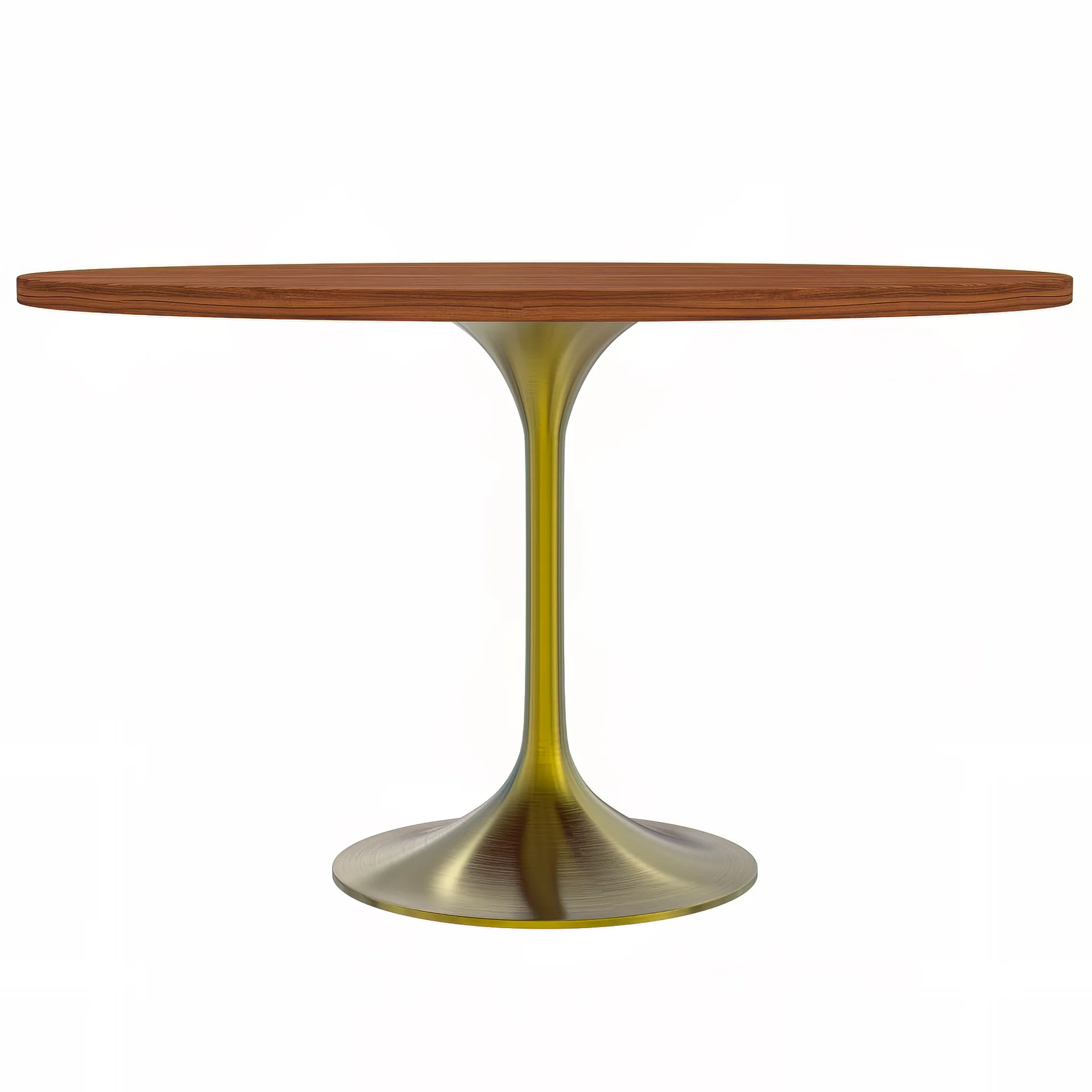 Verve Collection 48" Round Dining Table, Brushed Gold Base with Cognac Brown MDF Top
