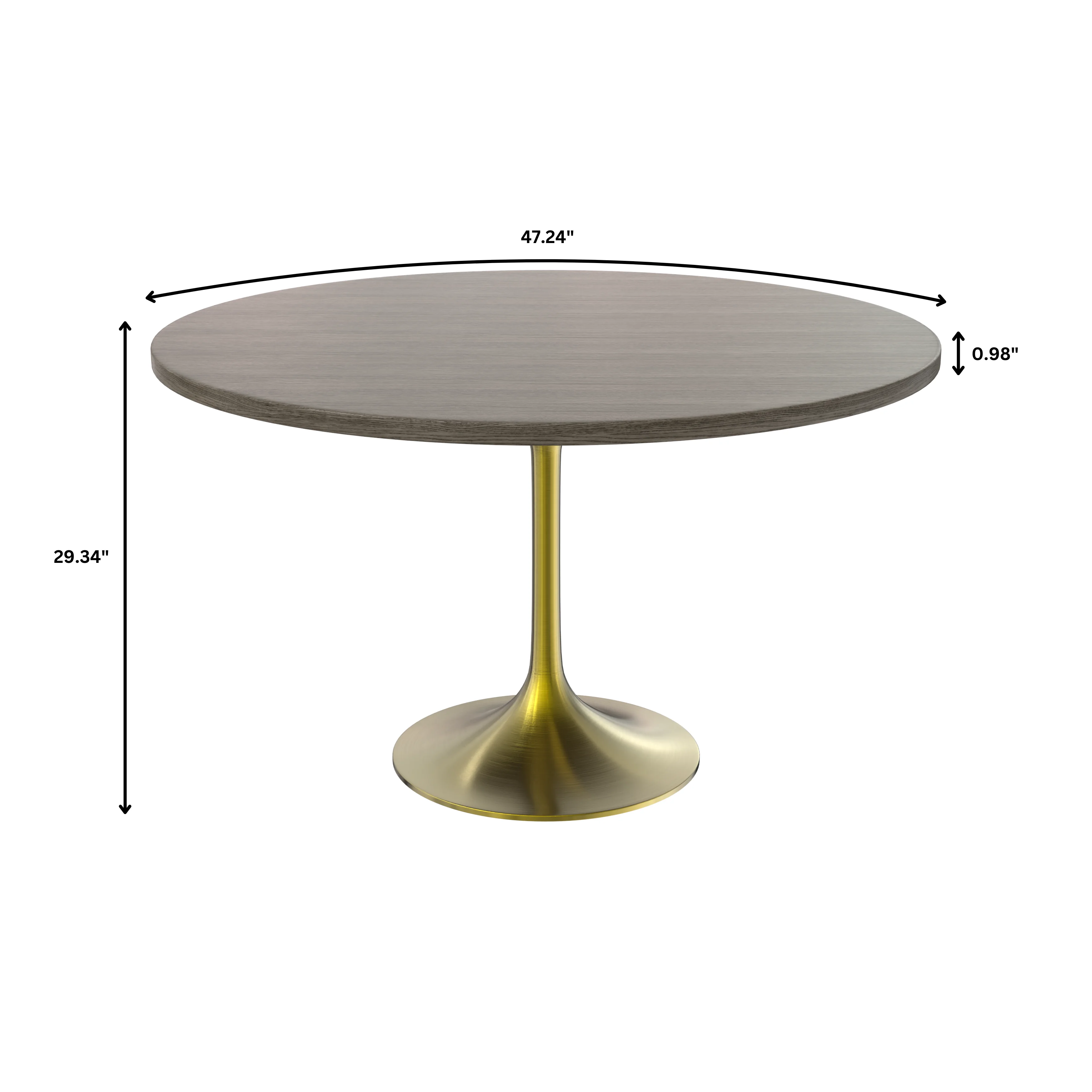 Verve Collection 48" Round Dining Table, Brushed Gold Base with Dark Maple MDF Top