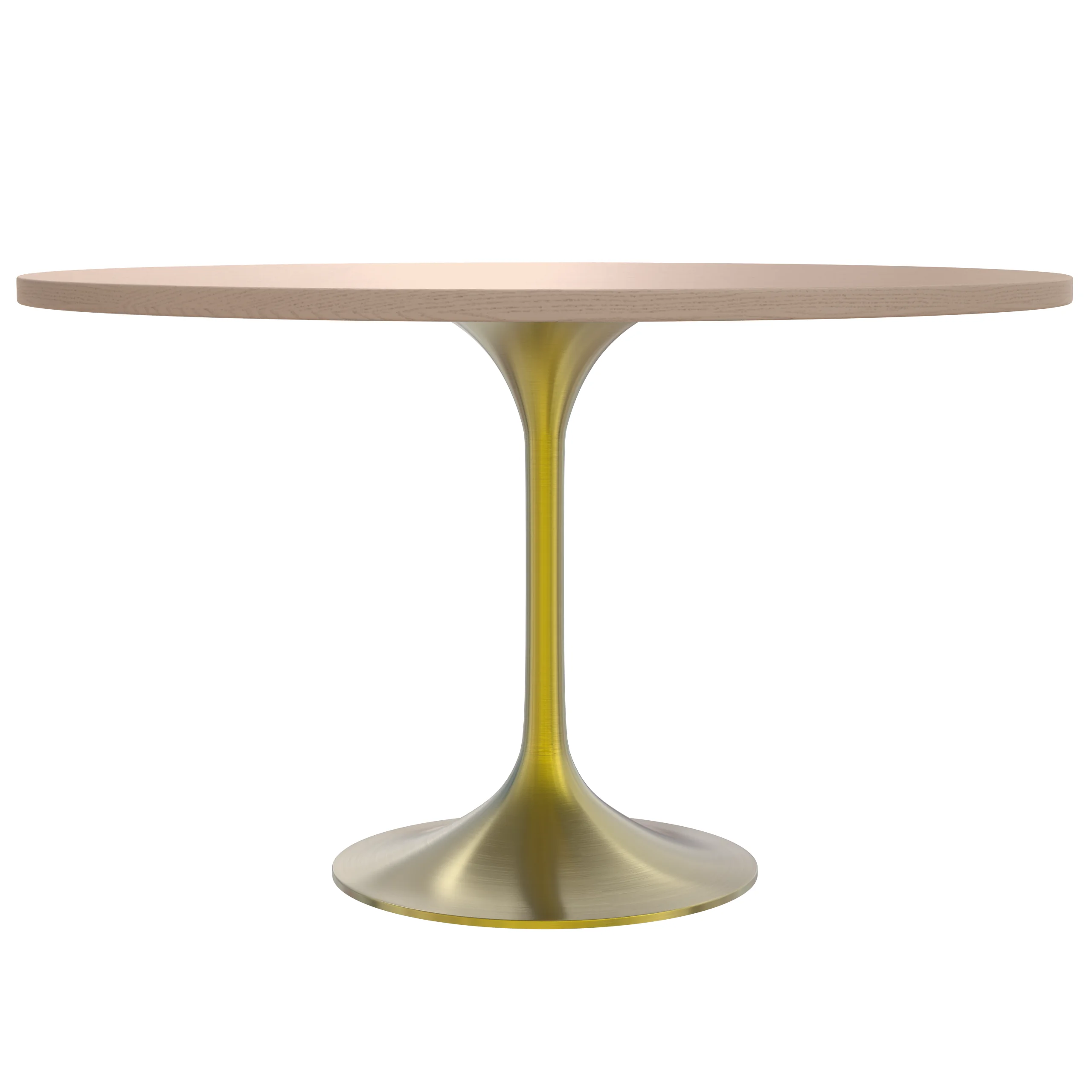 Verve Collection 48" Round Dining Table, Brushed Gold Base with Light Natural Wood MDF Top