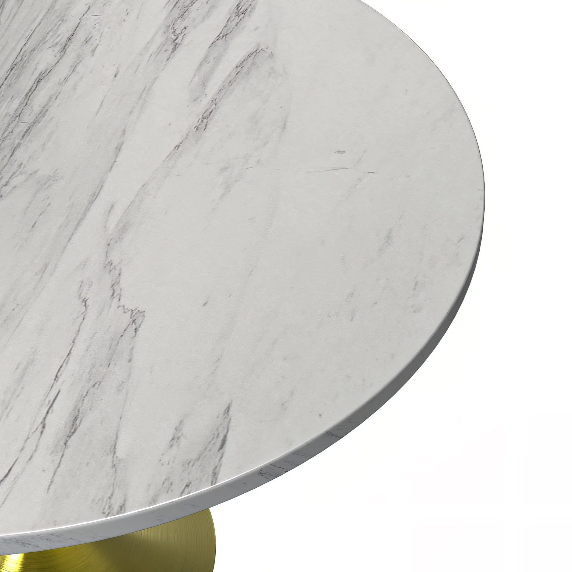 Verve Collection 48 Round Dining Table, Brushed Gold Base with Laminated White Marbleized Top