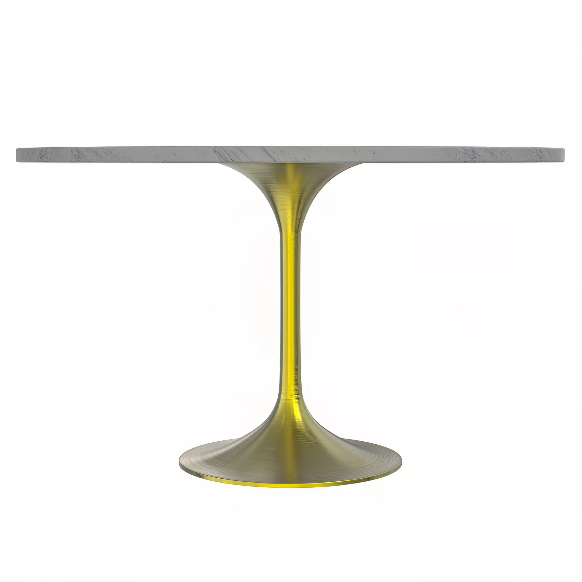 Verve Collection 48 Round Dining Table, Brushed Gold Base with Laminated White Marbleized Top