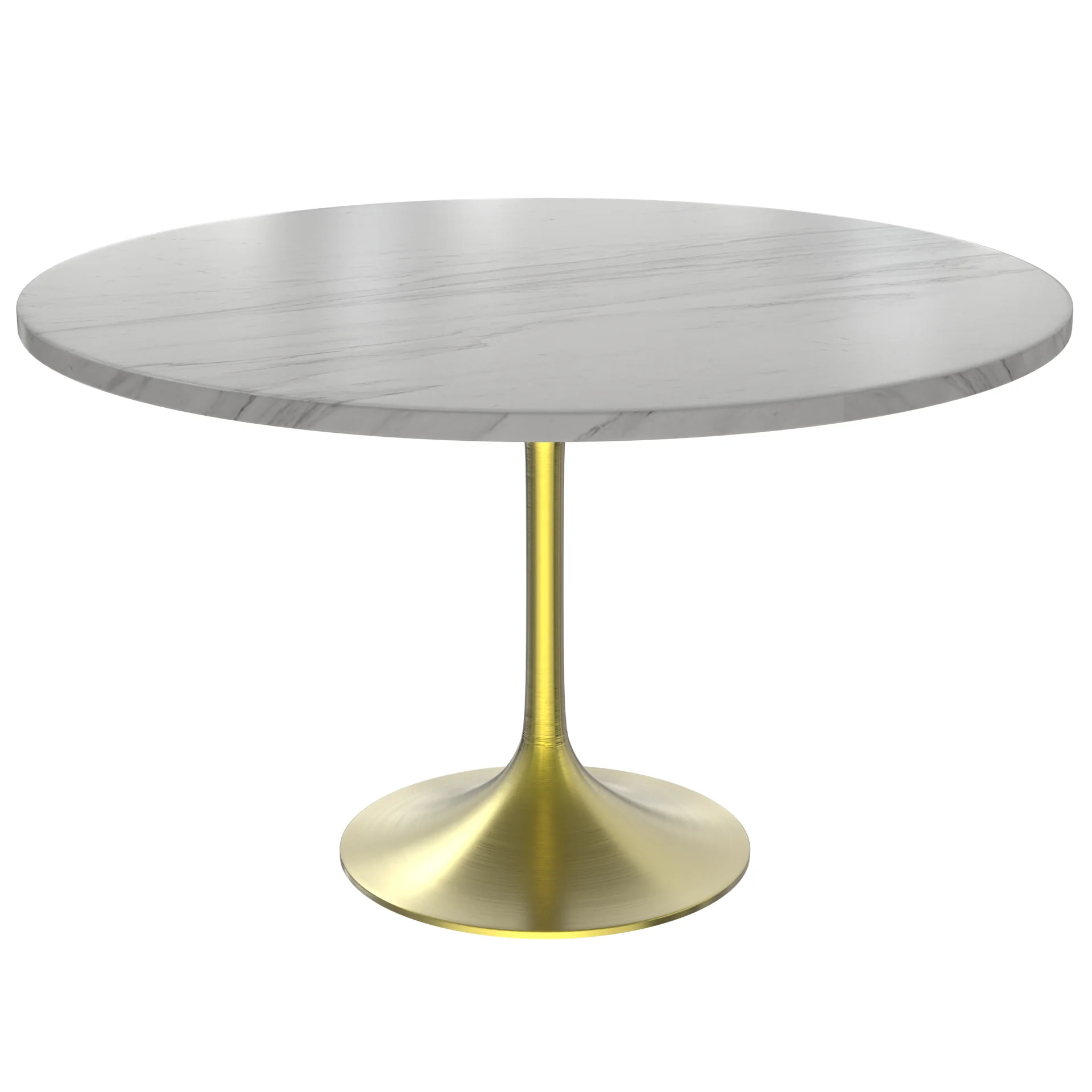 Verve Collection 48 Round Dining Table, Brushed Gold Base with Sintered Stone White Top