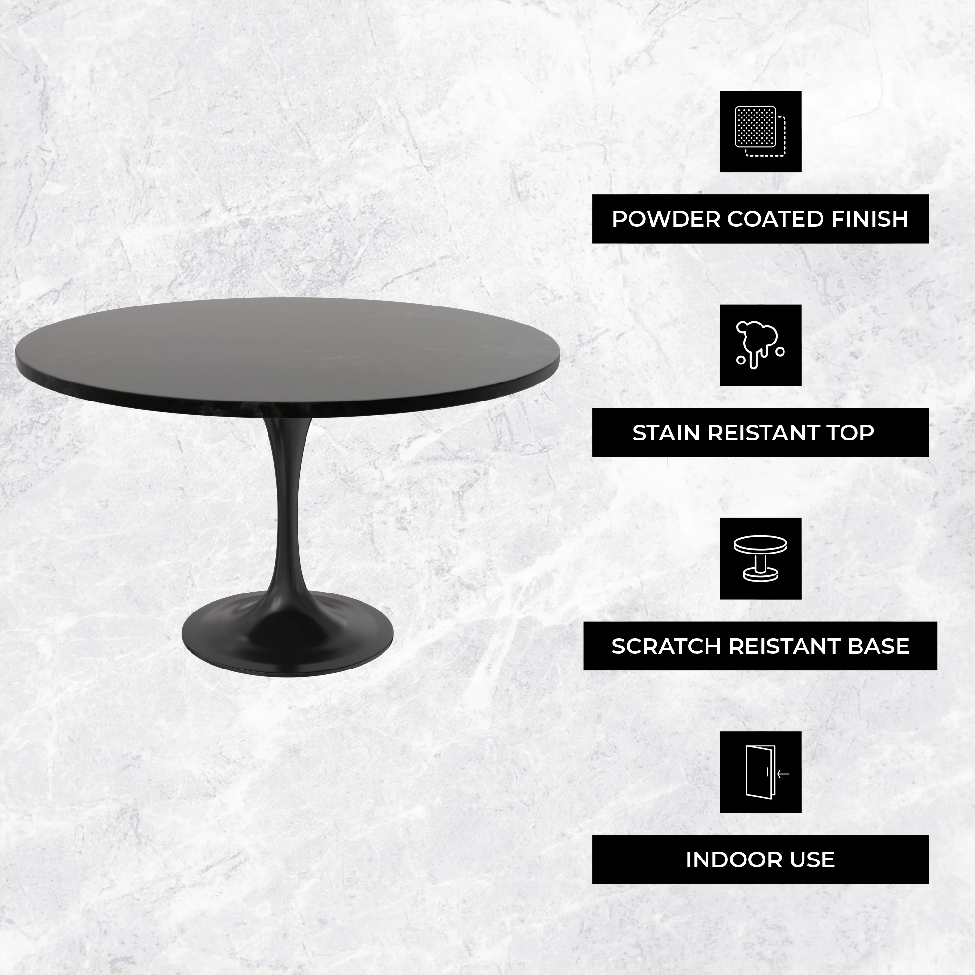 Verve Collection 48 Round Dining Table, Black Base with Black MDF Top