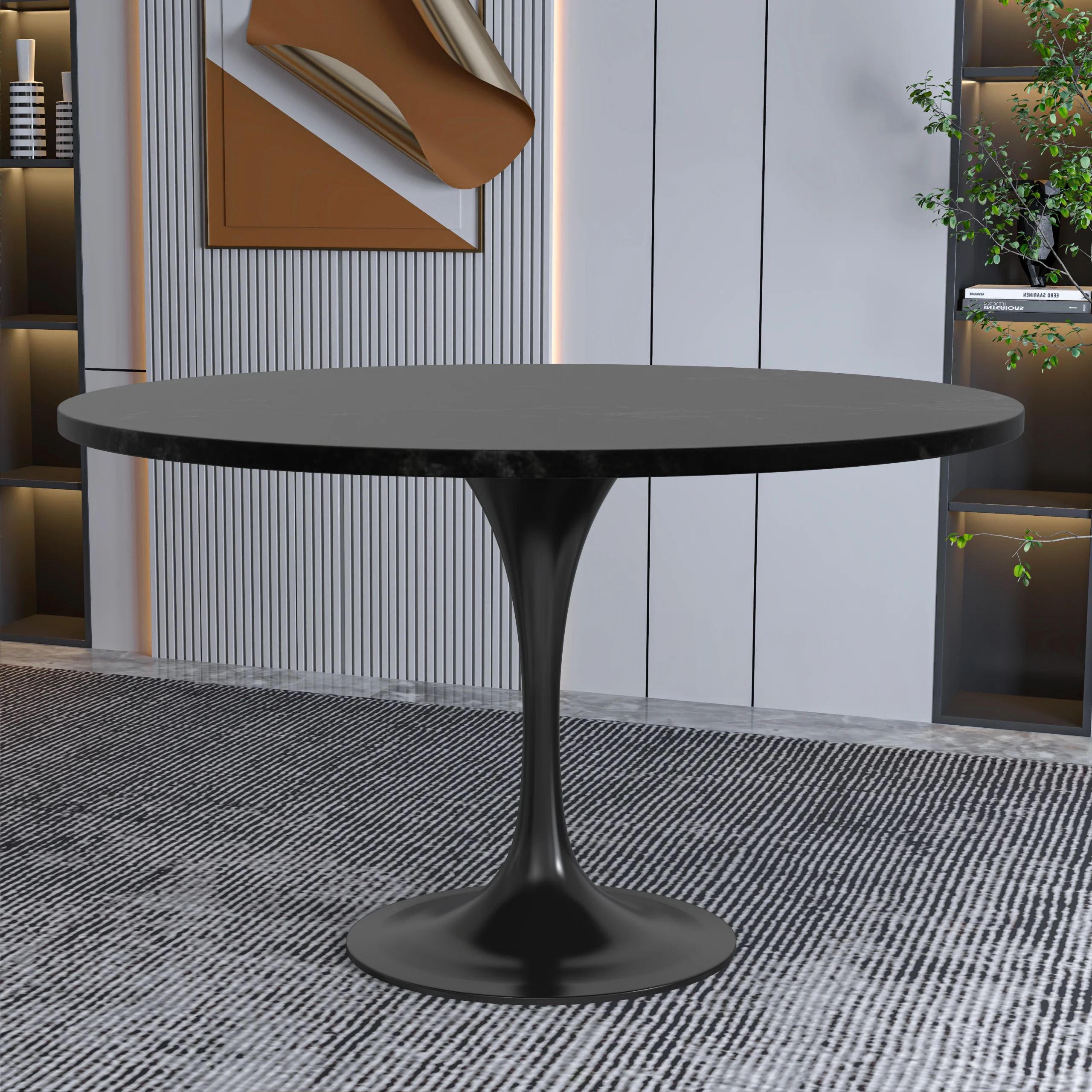 Verve Collection 48 Round Dining Table, Black Base with Black MDF Top