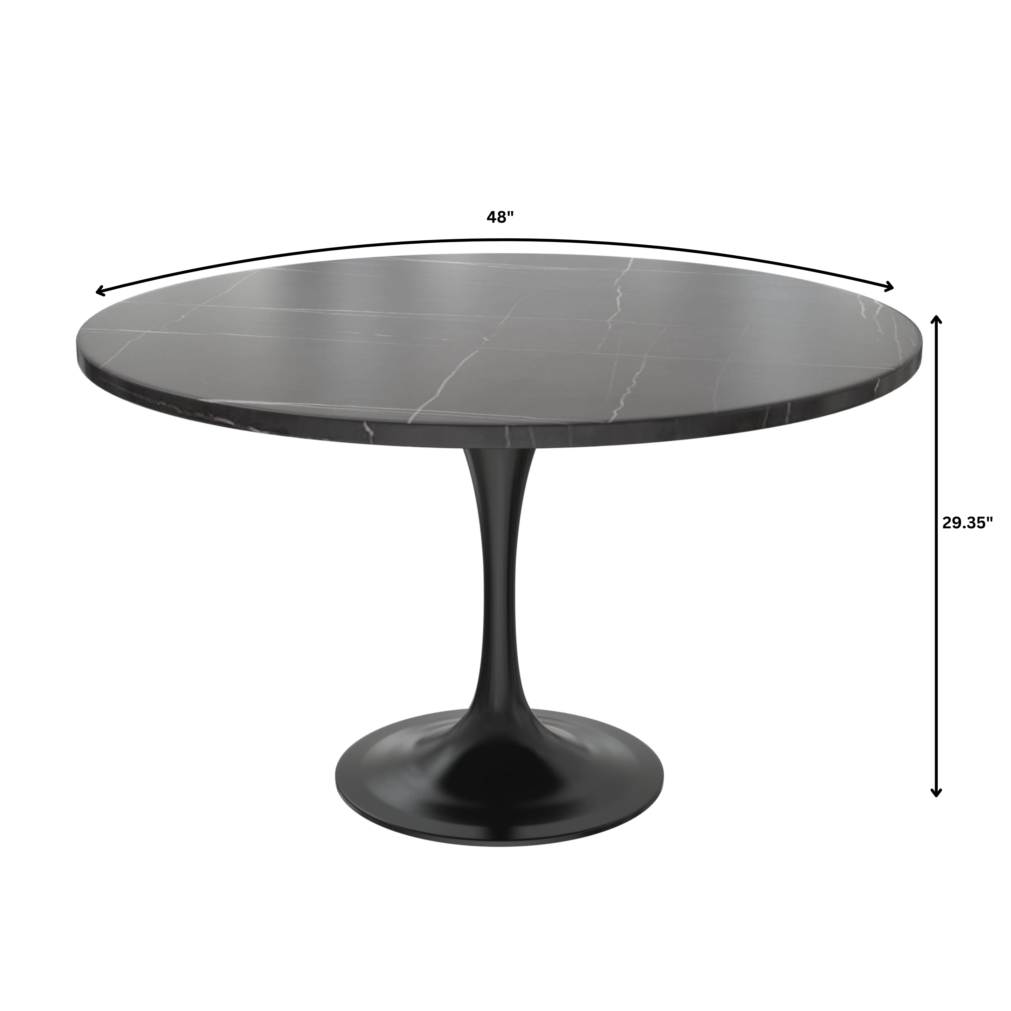 Verve Collection 48 Round Dining Table, Black Base with Sintered Stone Black Top