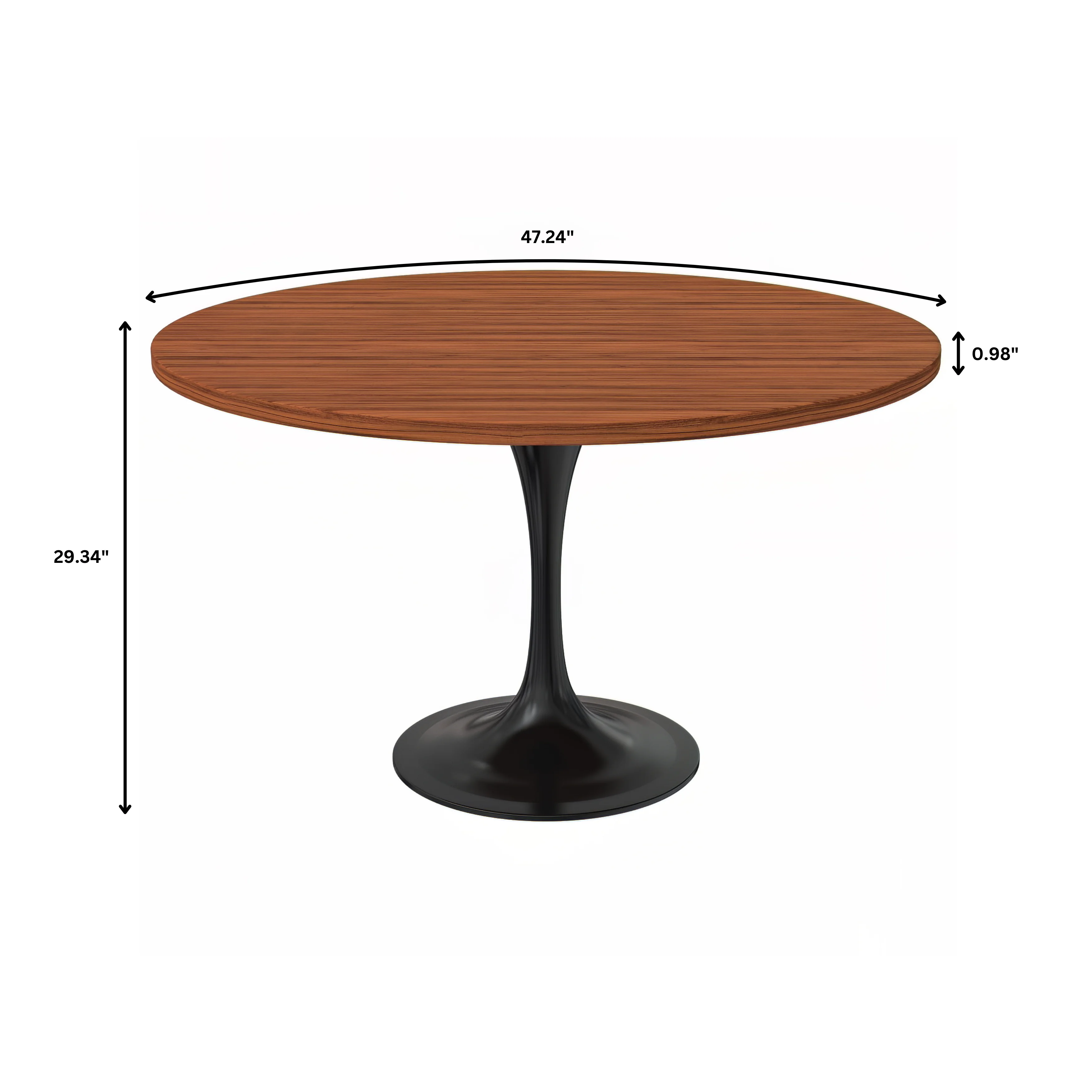 Verve Collection 48 Round Dining Table, Black Base with Cognac Brown MDF Top