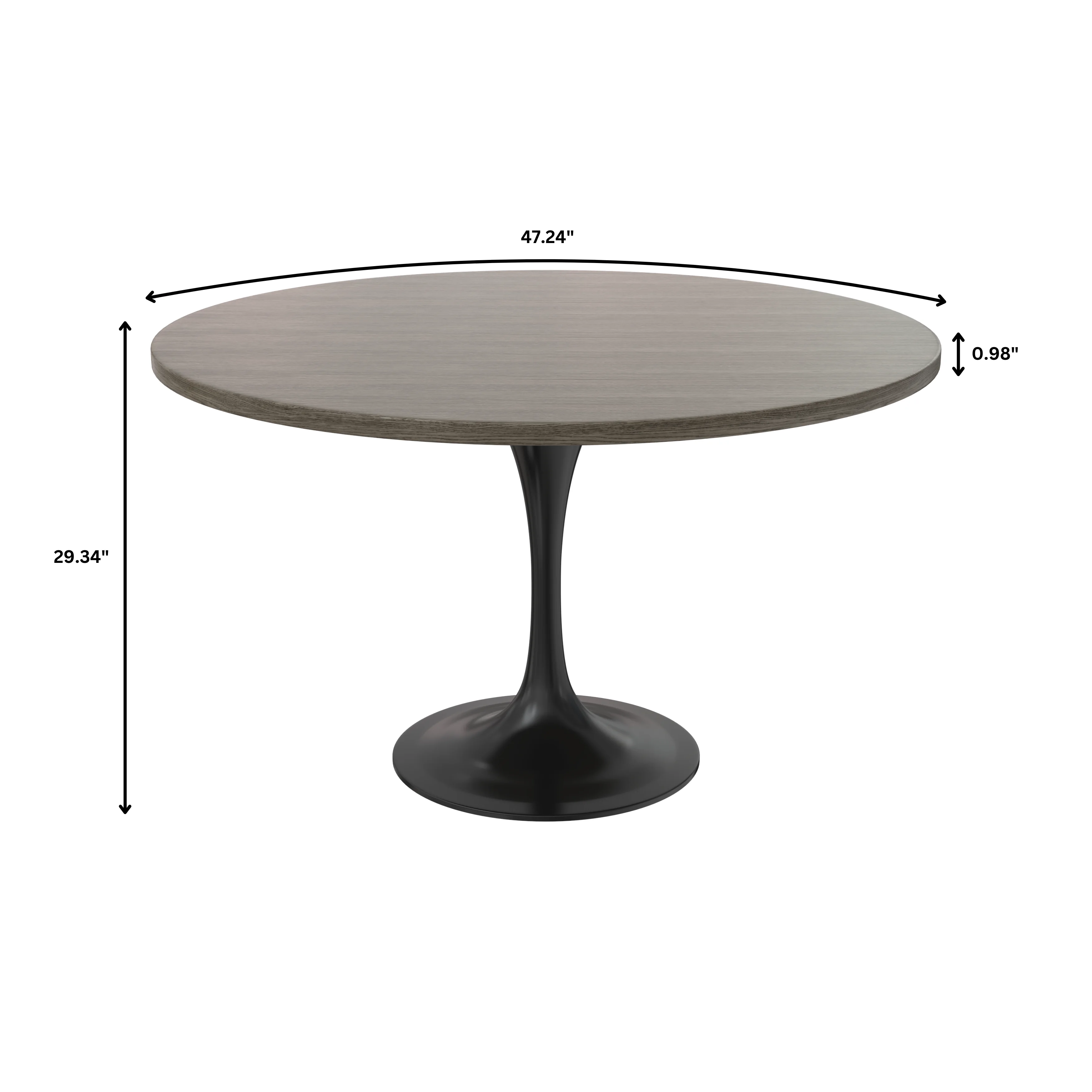 Verve Collection 48 Round Dining Table, Black Base with Dark Maple MDF Top