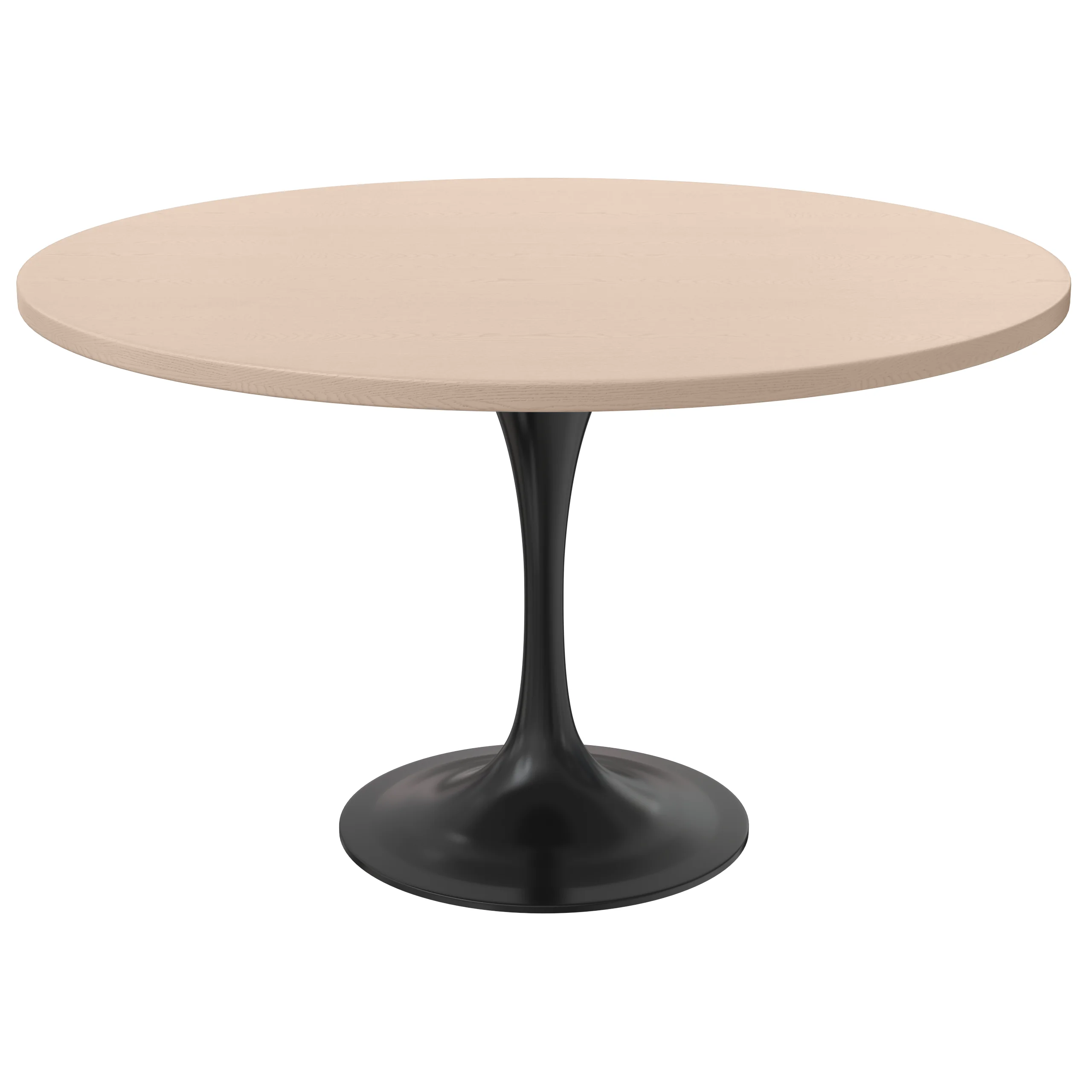 Verve Collection 48 Round Dining Table, Black Base with Light Natural Wood MDF Top