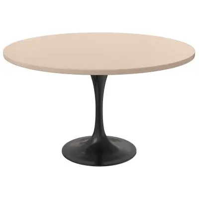 Verve Collection 48 Round Dining Table, Black Base with Light Natural Wood MDF Top