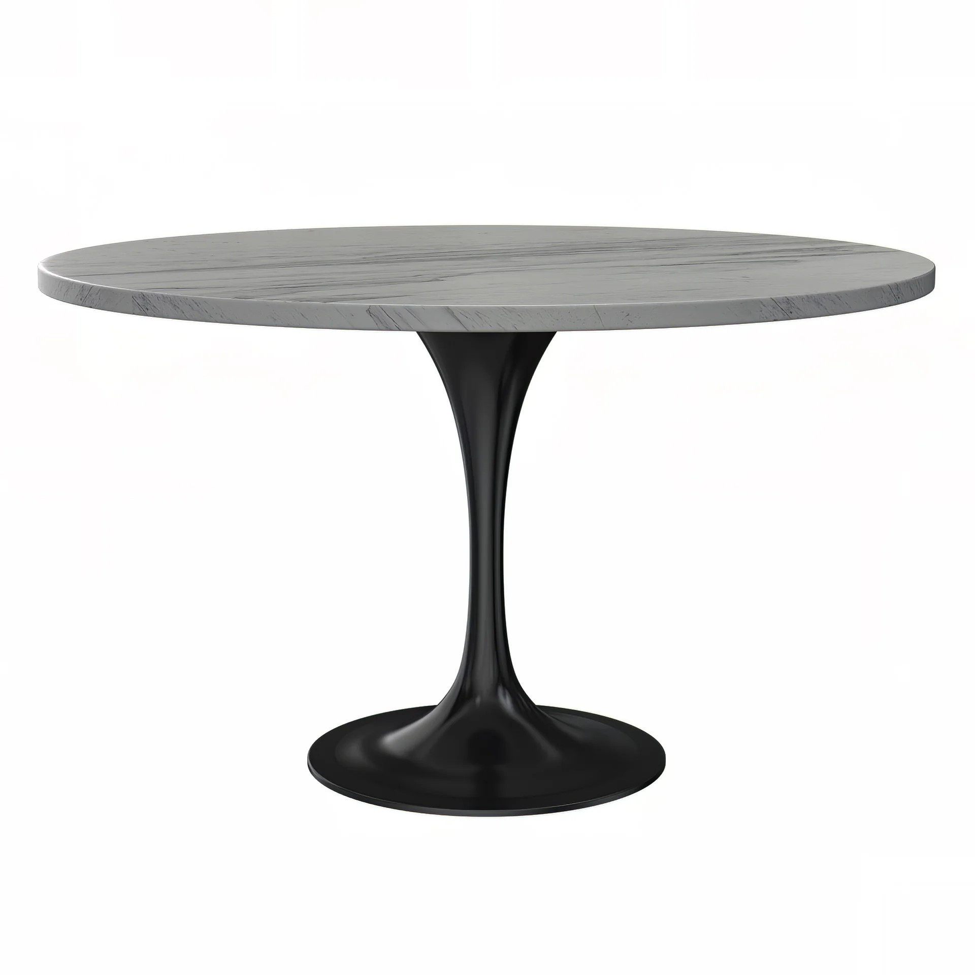 Verve Collection 48" Round Dining Table, Black Base with Laminated White Marbleized Top