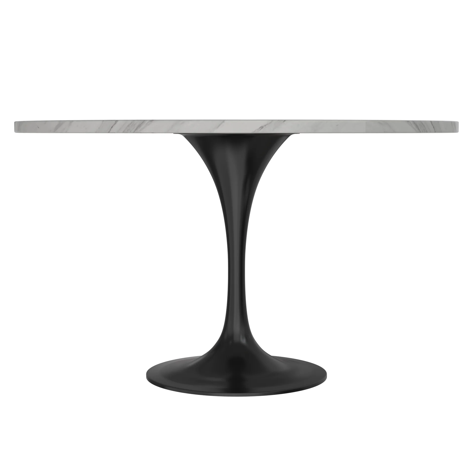 Verve Collection 48 Round Dining Table, Black Base with Sintered Stone White Top